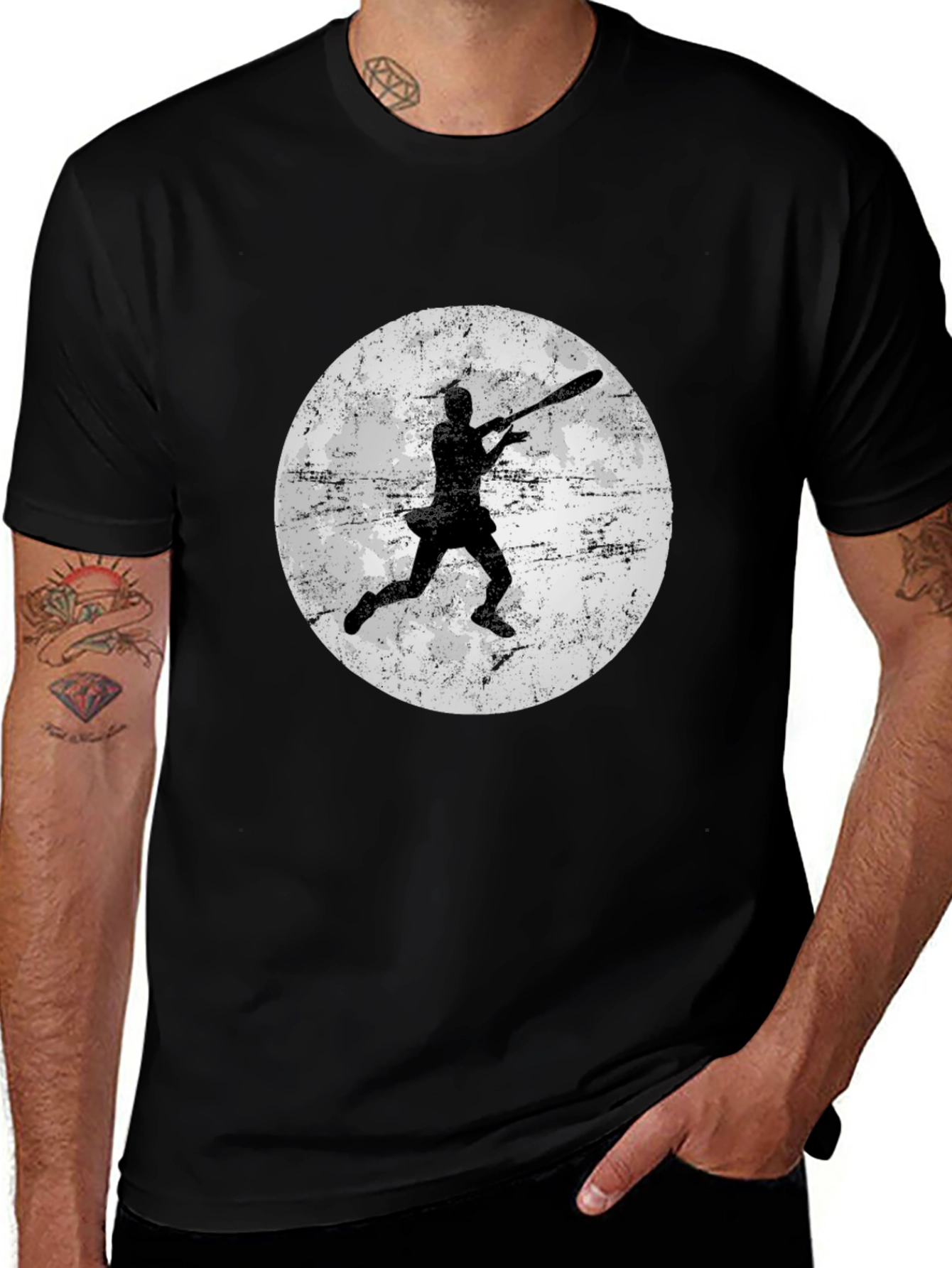 Variant 23 of Baseball Player Moon Graphic Tee - Black Cotton