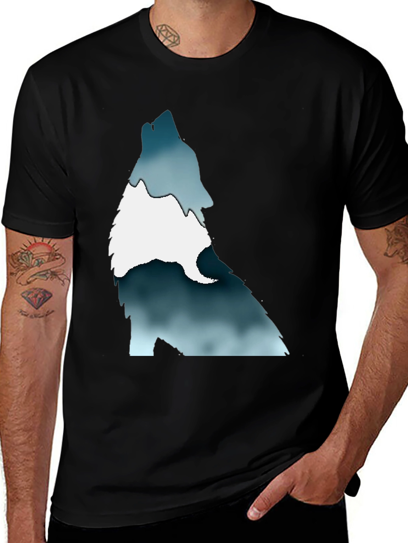 Variant 22 of Men's Black T-Shirt with Wolf Graphic Print