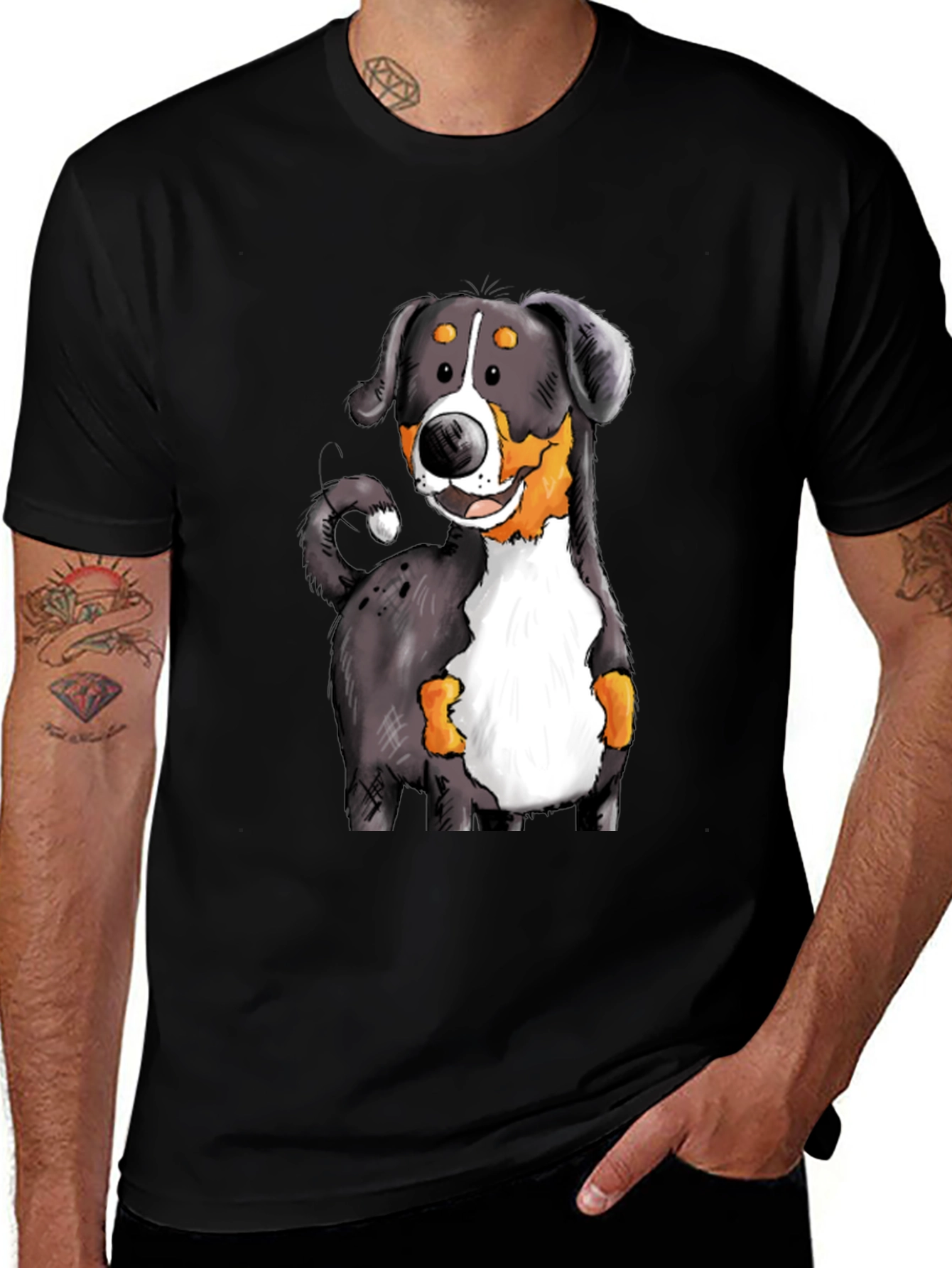 Variant 5 of Cartoon Dog Graphic Tee - Black