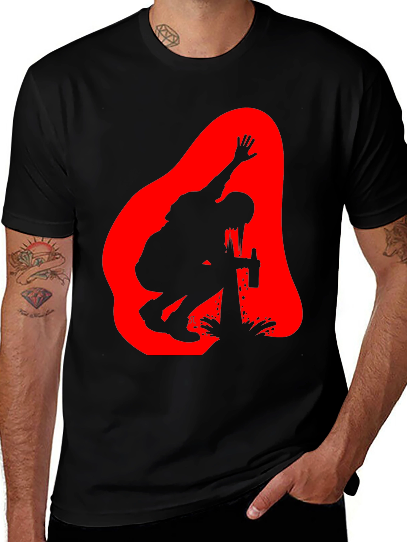 Variant 16 of Silhouette Graphic Tee -  Unique Red Splash Design