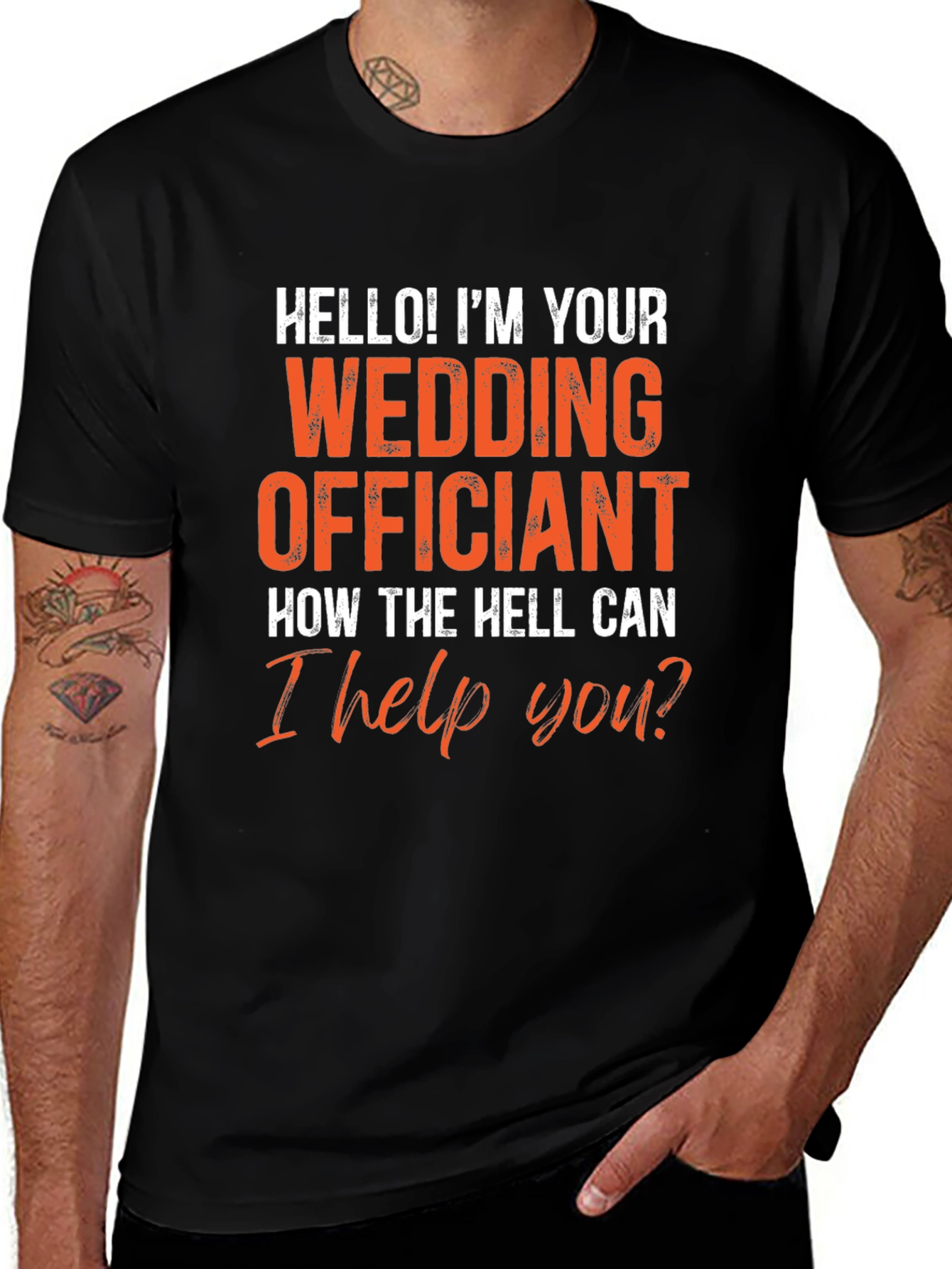 Variant 12 of Wedding Officiant Humor T-Shirt - I Help You?