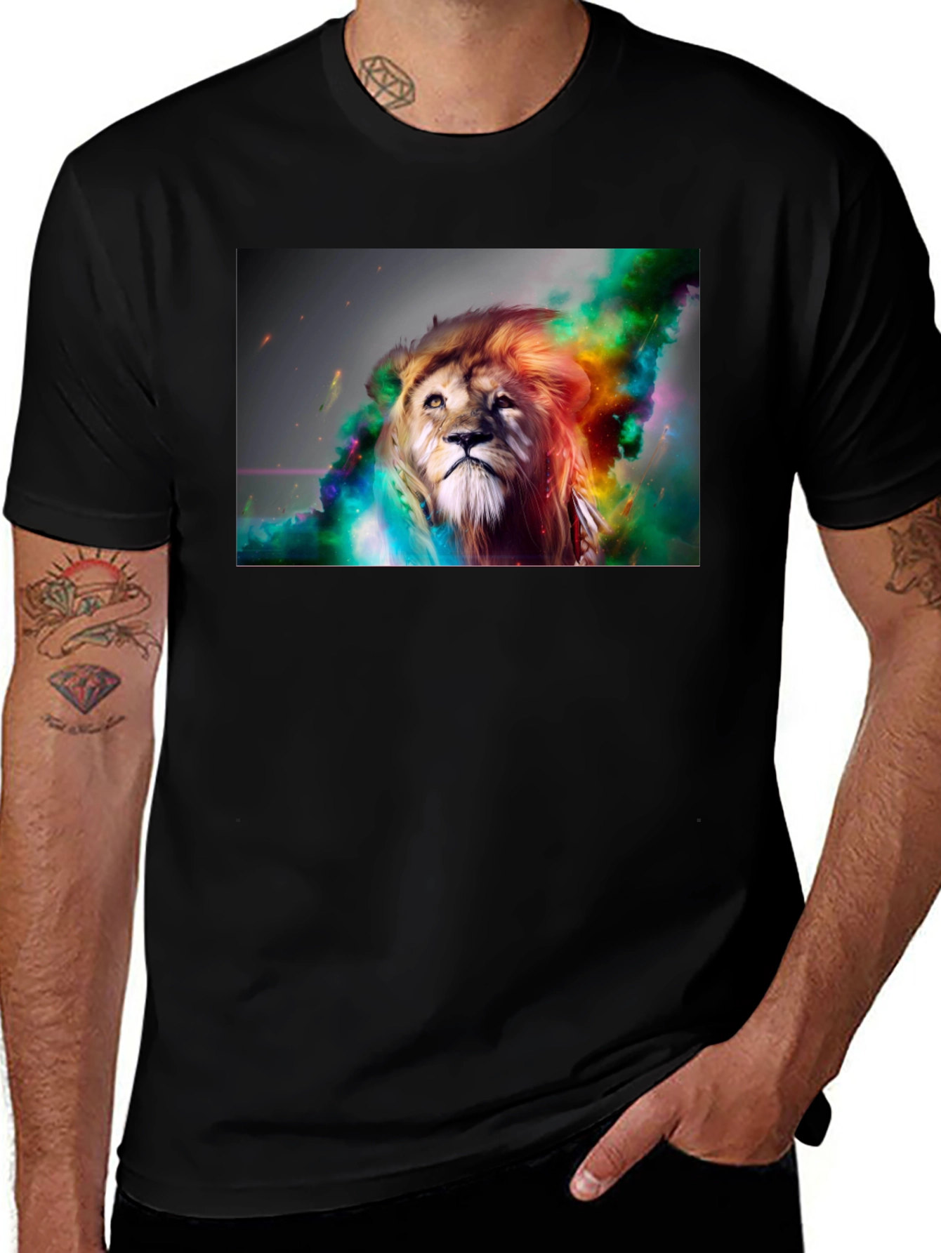 Variant 22 of Vibrant Lion Graphic Black T-Shirt