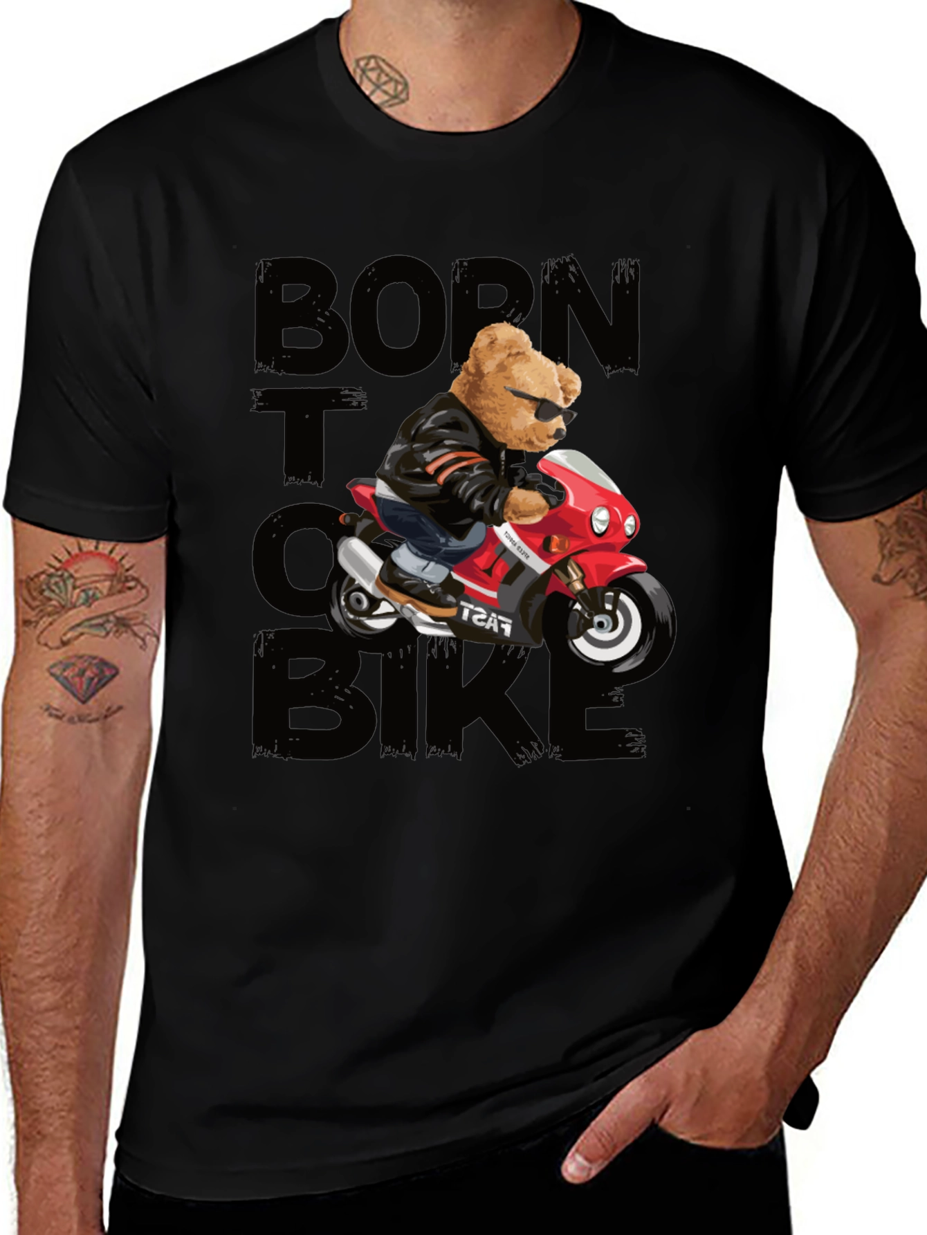 Variant 23 of Born to Bike T-Shirt - Cool Bear Rider Design