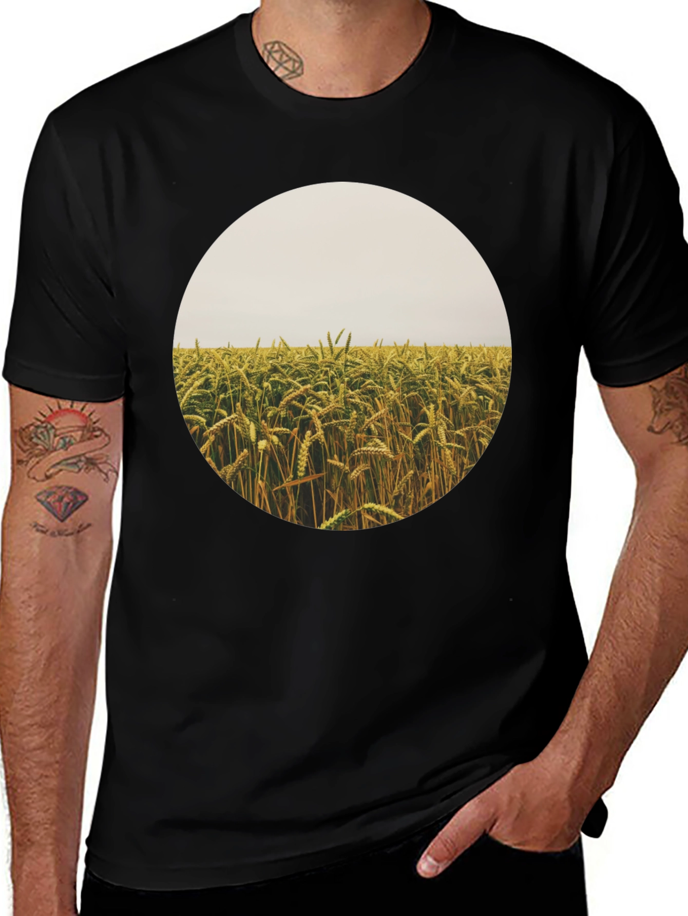 Variant 22 of Wheat Field Graphic Tee - Black Cotton T-Shirt