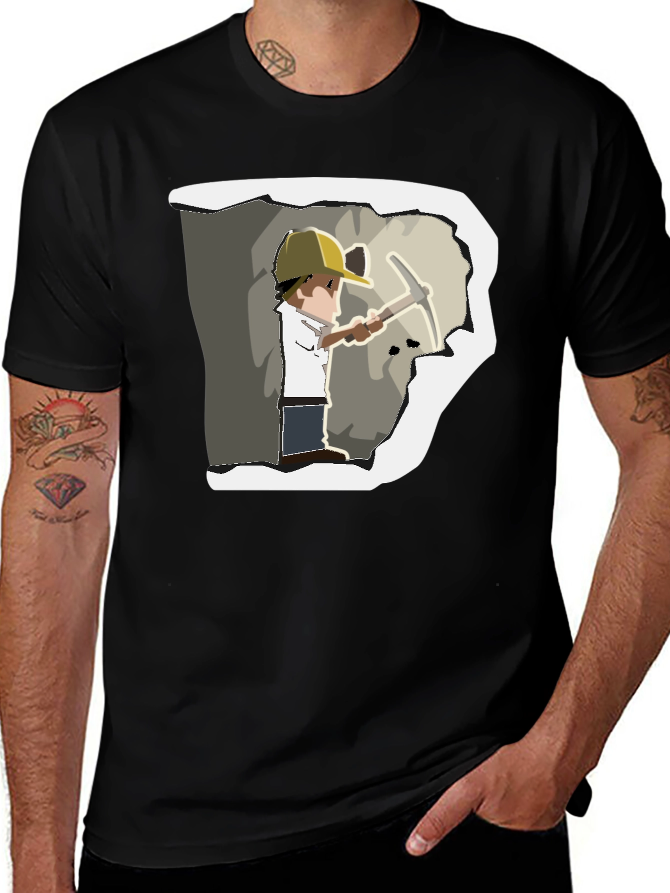 Variant 17 of Cartoon Miner Graphic Tee - Black