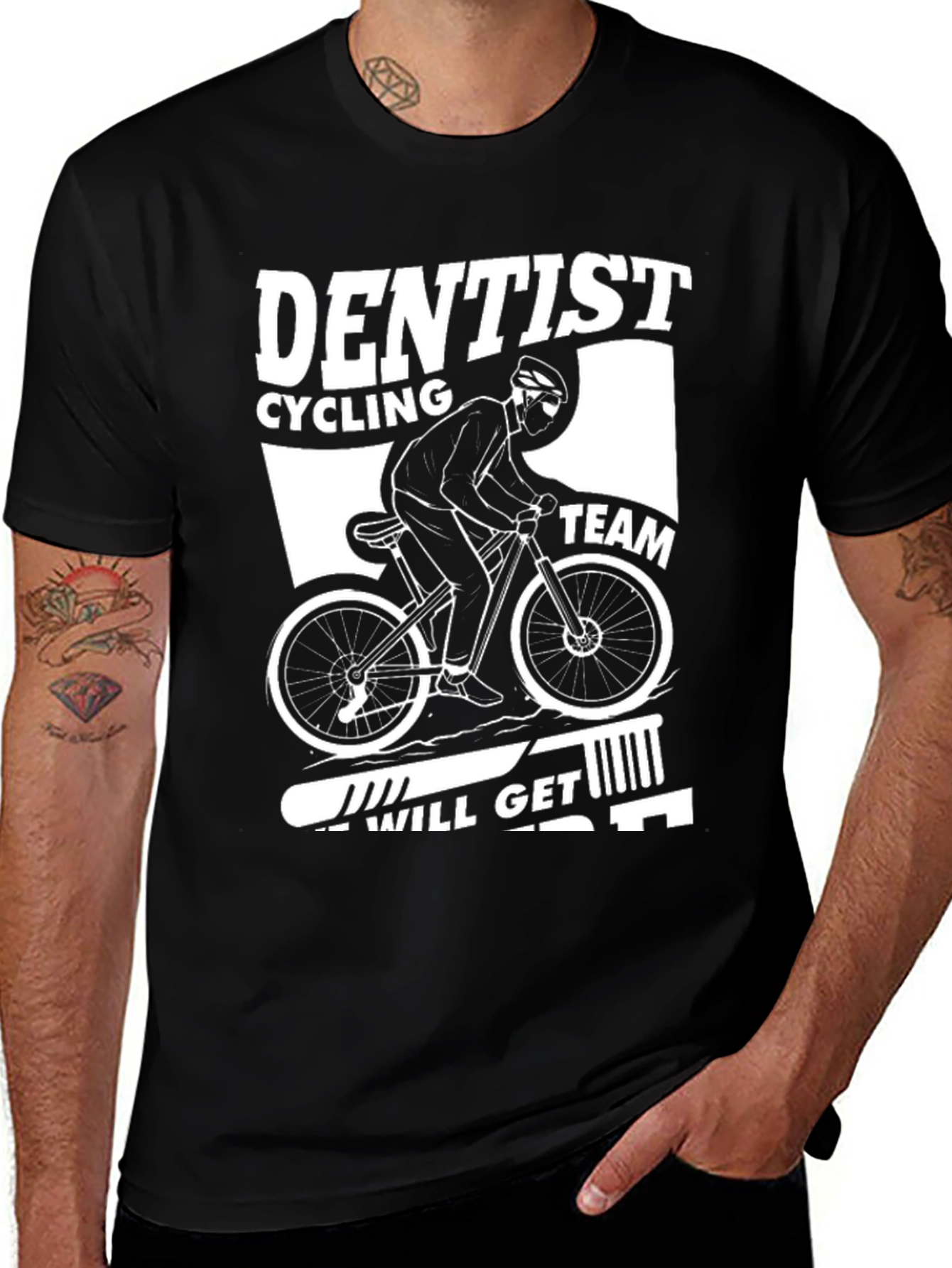 Variant 10 of Dentist Cycling Team Graphic Tee - Black Cotton Blend Shirt