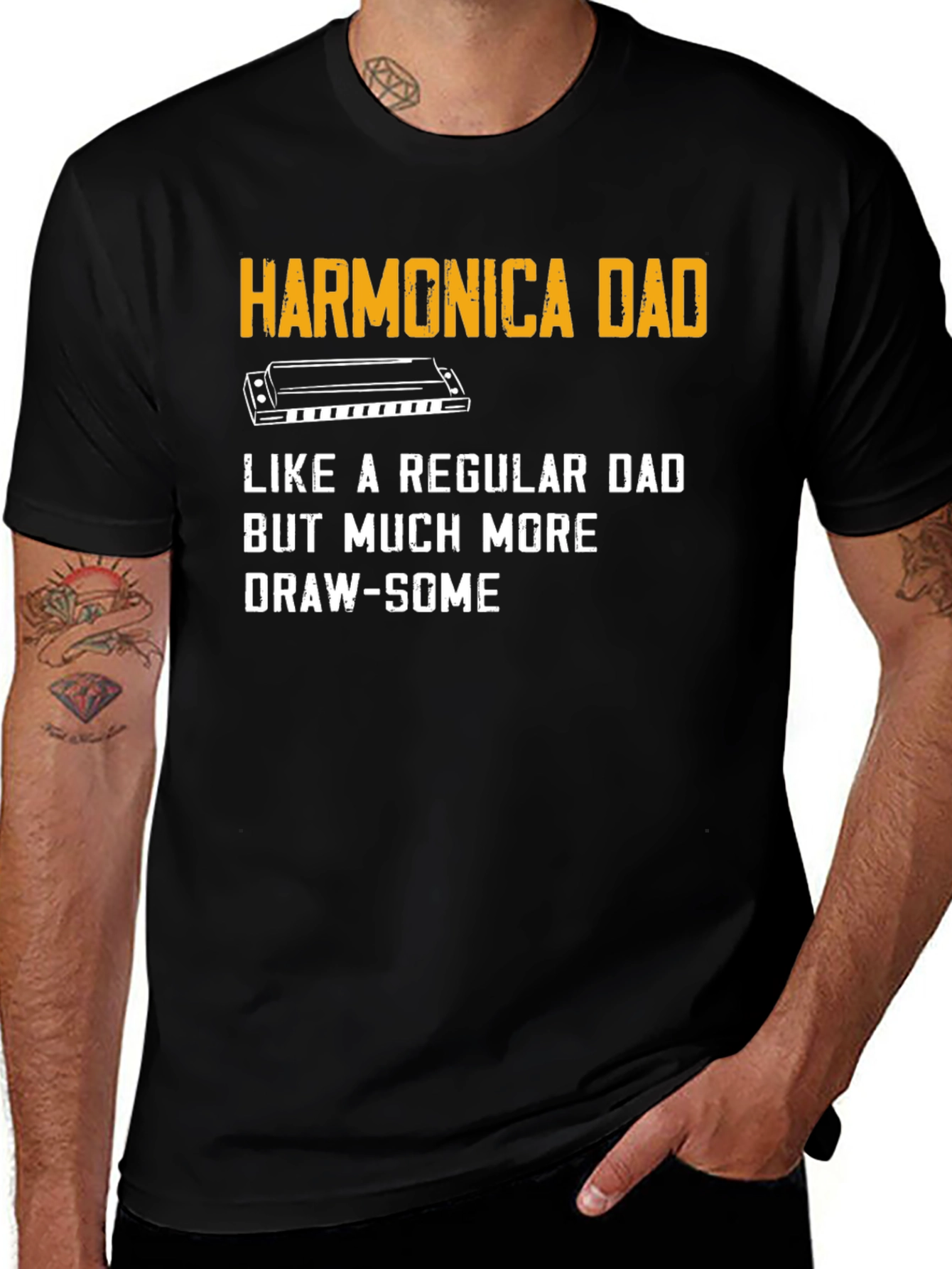 Harmonica Dad T-Shirt - Draw-Some Musician Tee