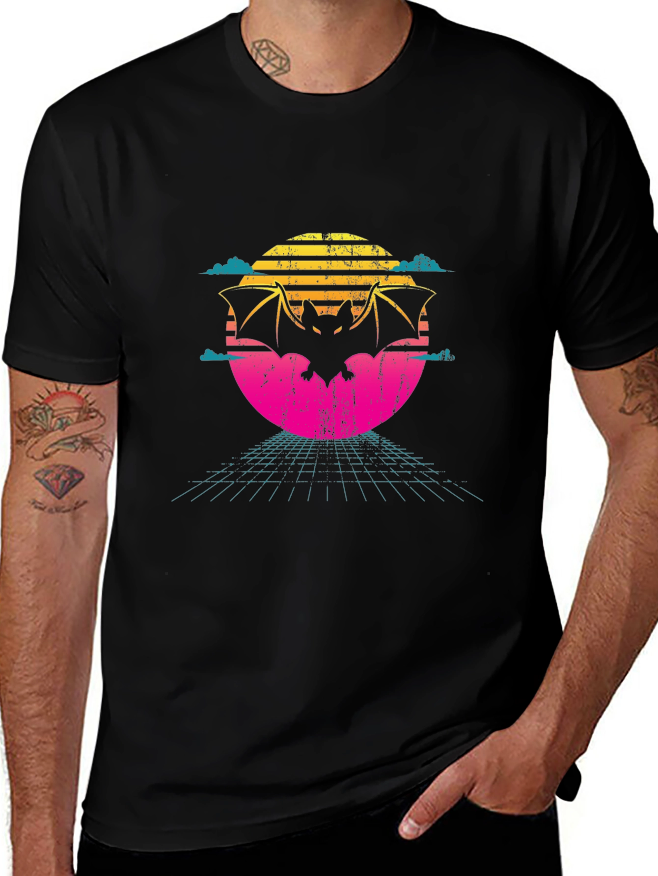 Variant 14 of Retro Bat T-Shirt - 80s Sunset Design