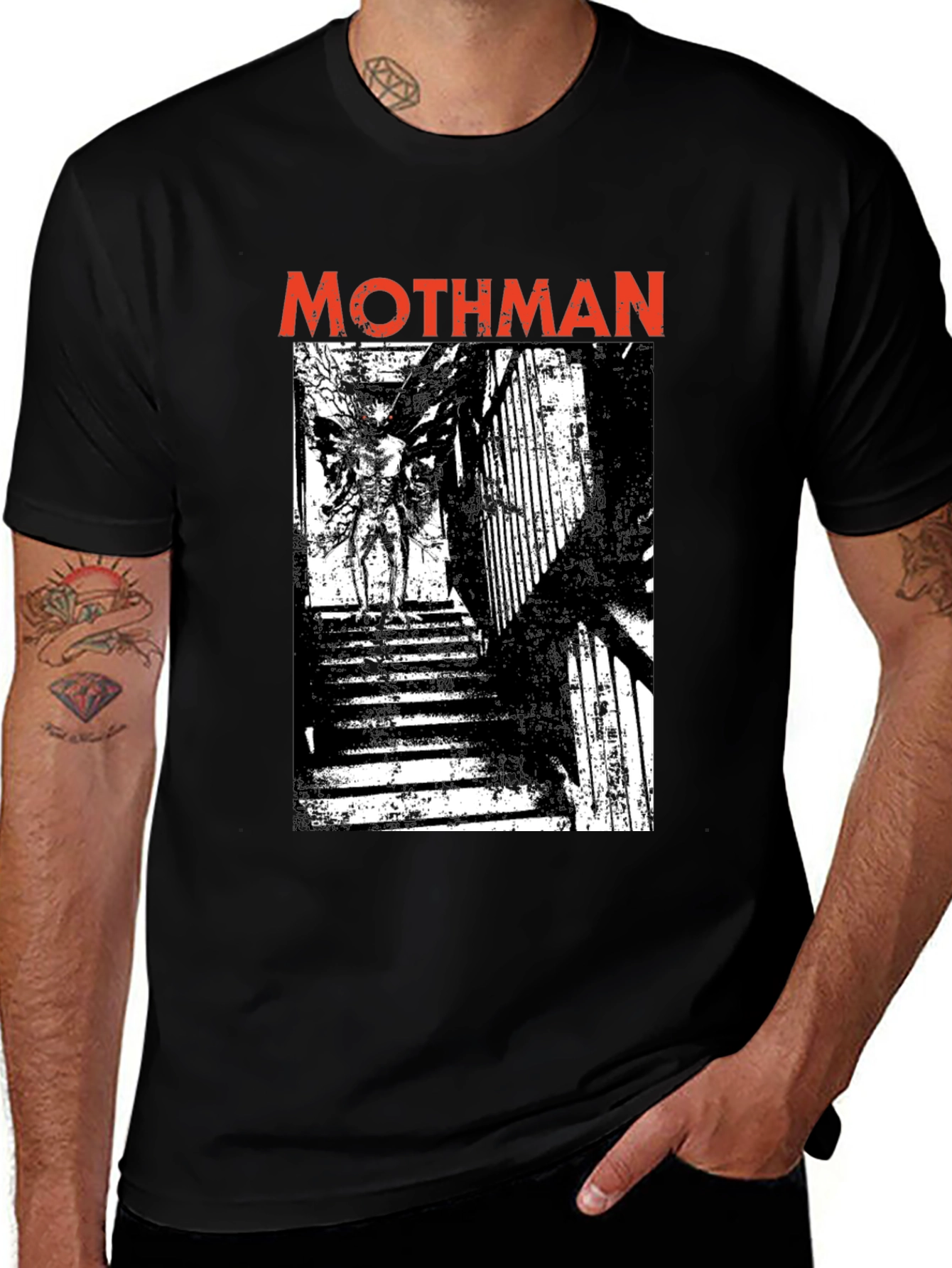 Mothman Graphic Print Black T-Shirt