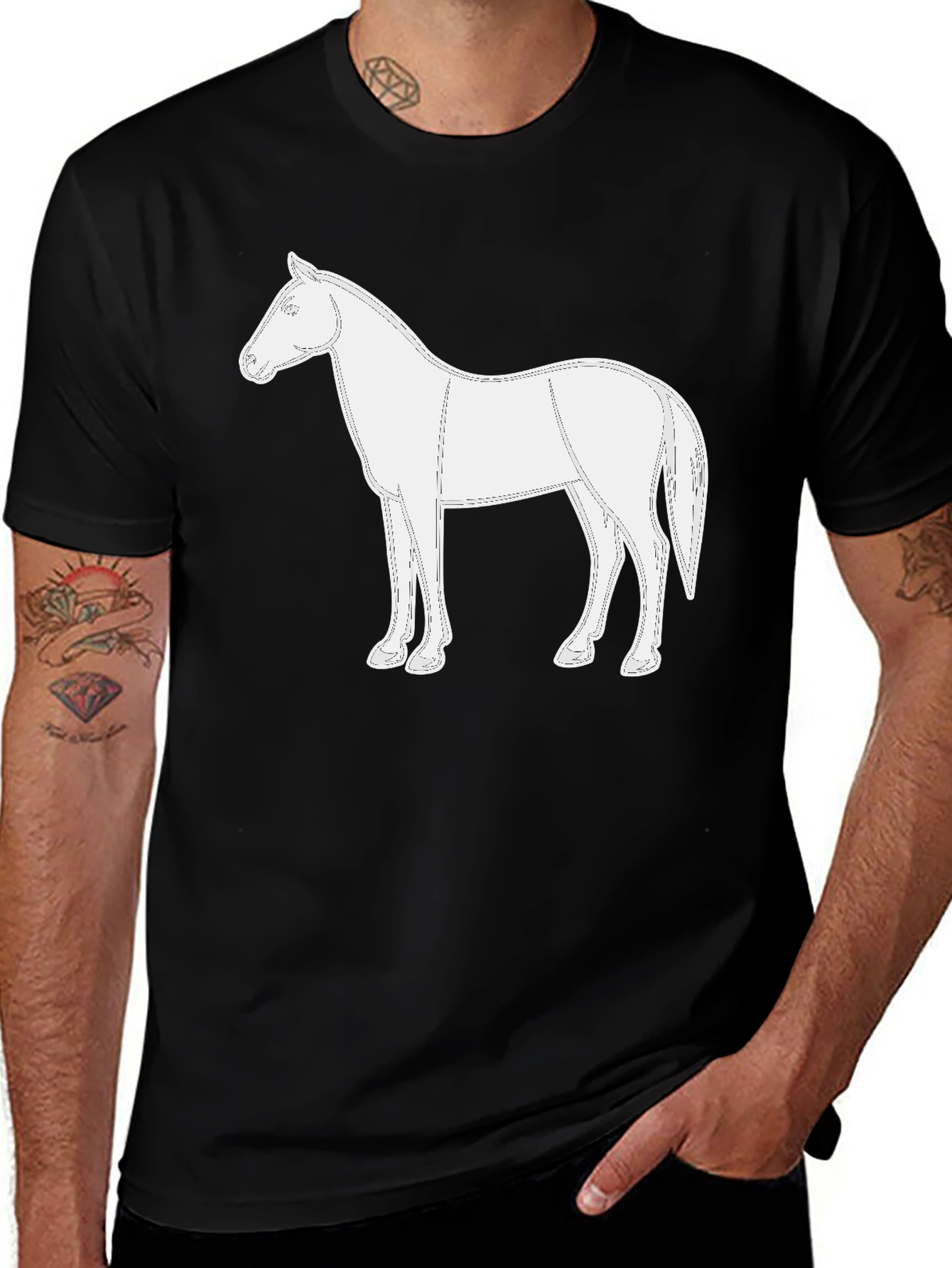 Variant 29 of Horse Graphic Tee - Black Cotton Casual Shirt