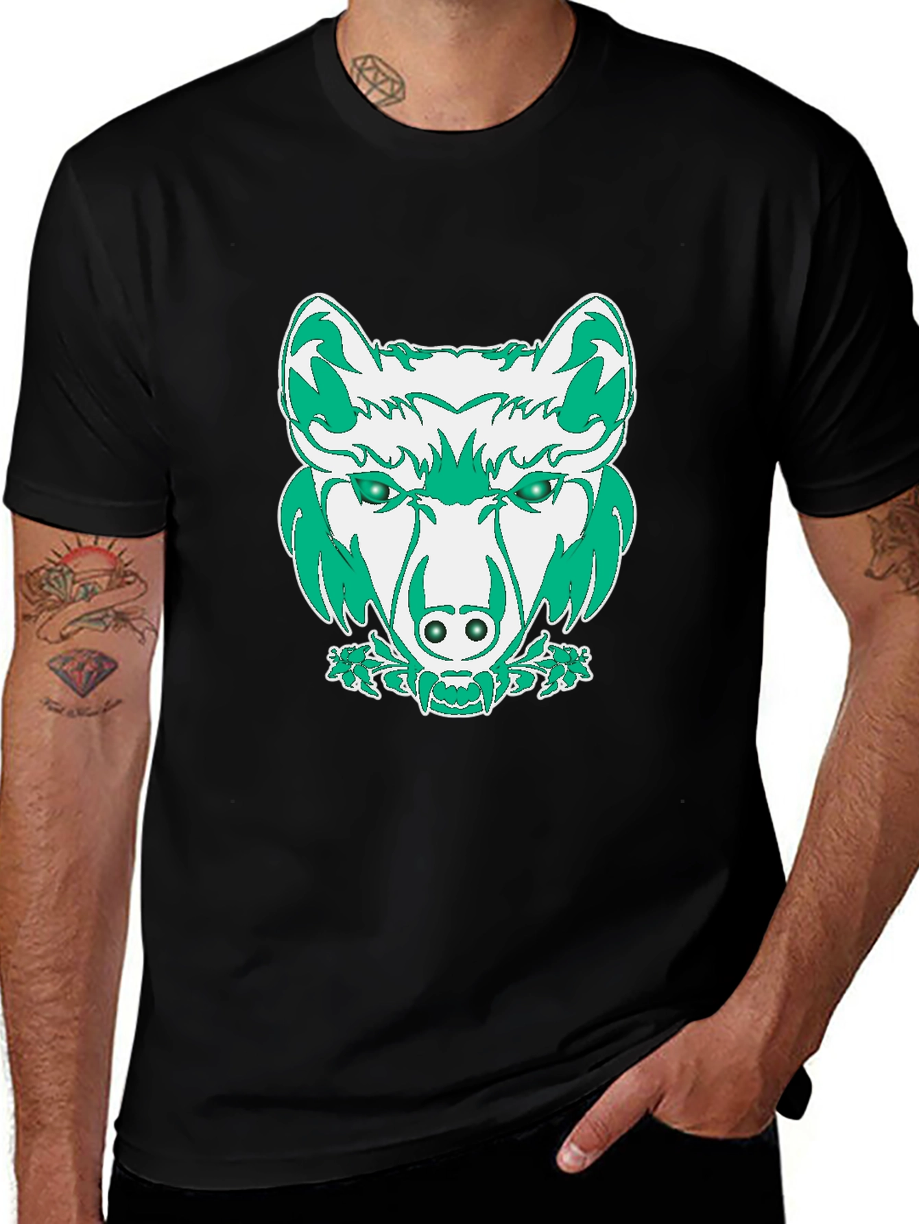Variant 7 of Men's Black T-Shirt - Fierce Wolf Graphic Tee