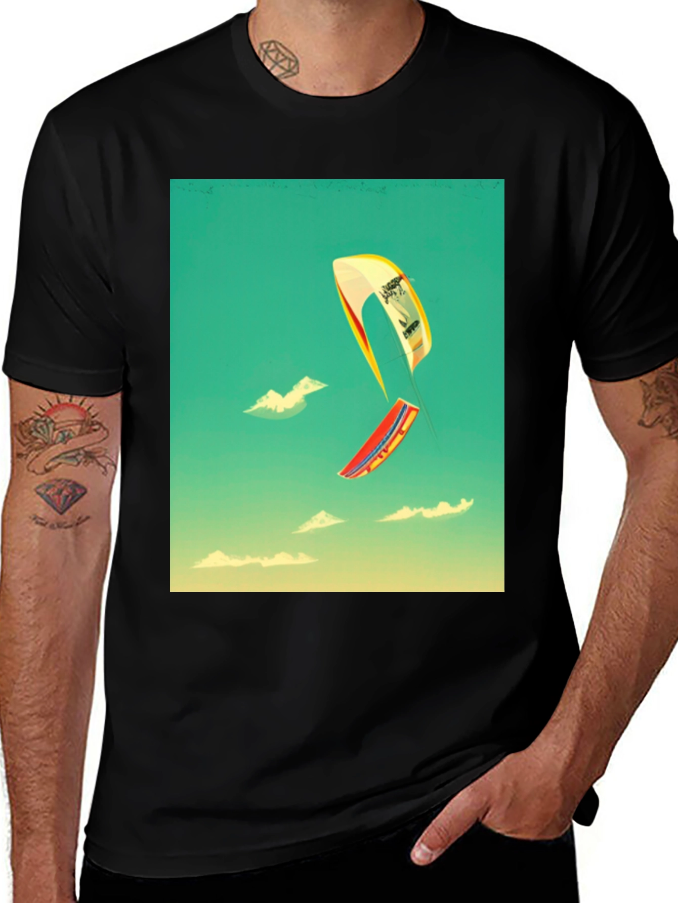 Variant 22 of Kite Surfing Graphic Tee - Black Cotton Blend