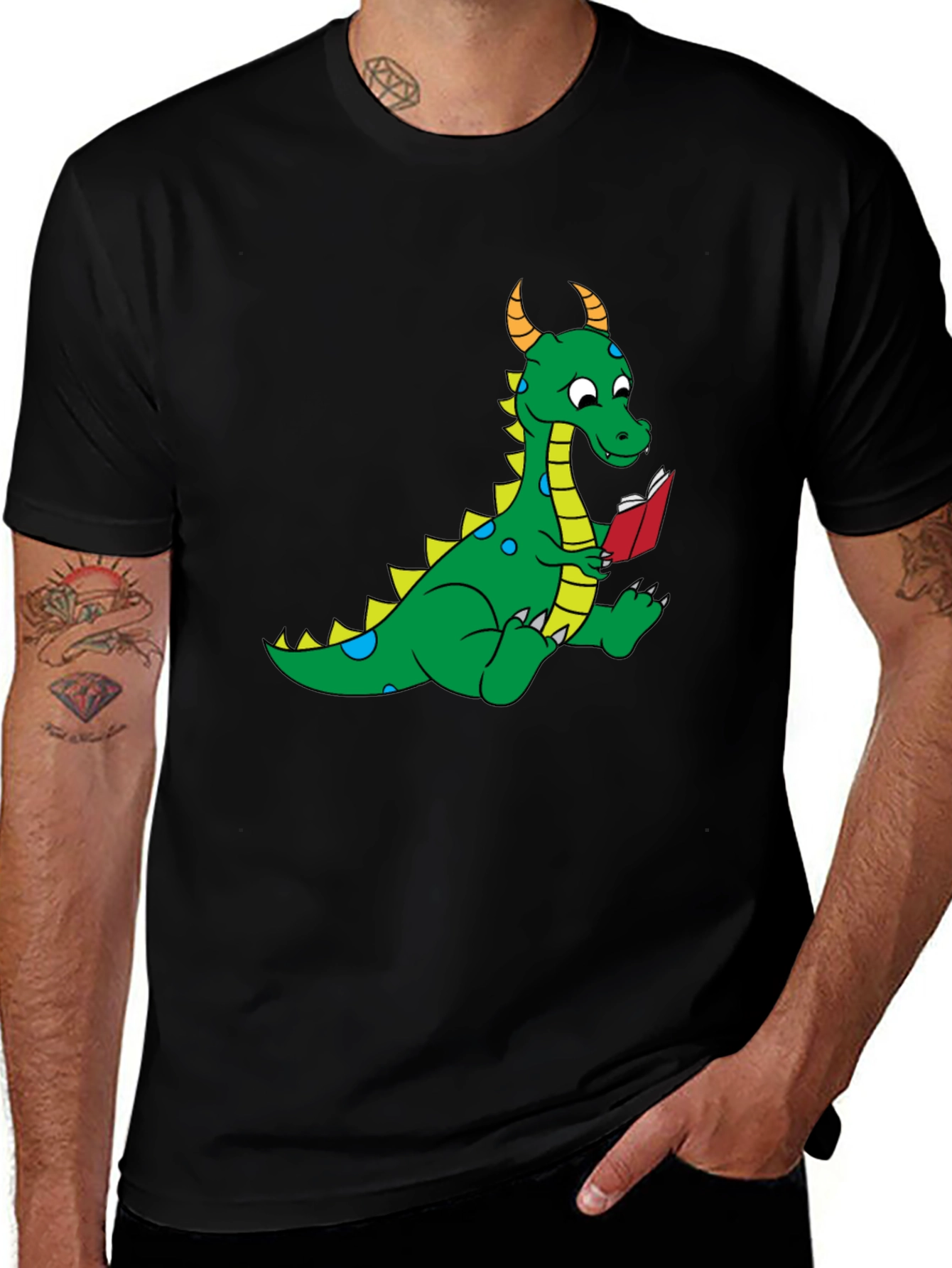 Variant 15 of Cartoon Dragon Reading Graphic T-Shirt