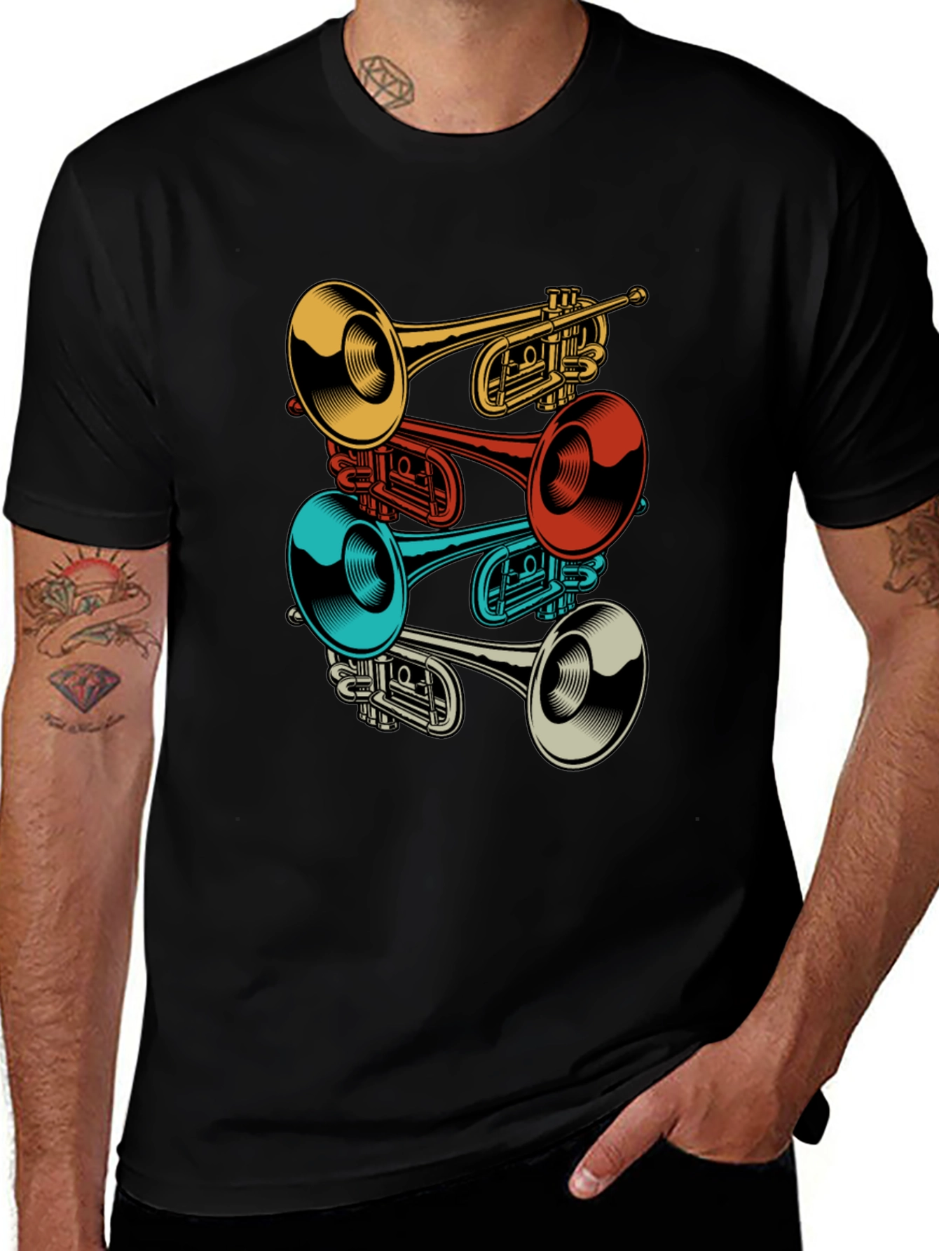 Variant 8 of Retro Trumpet Stack Black T-Shirt