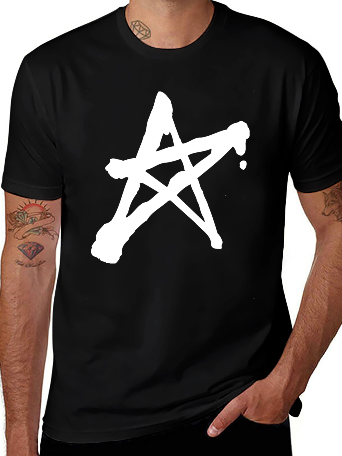 Variant 19 of Distressed Star Graphic Black T-Shirt