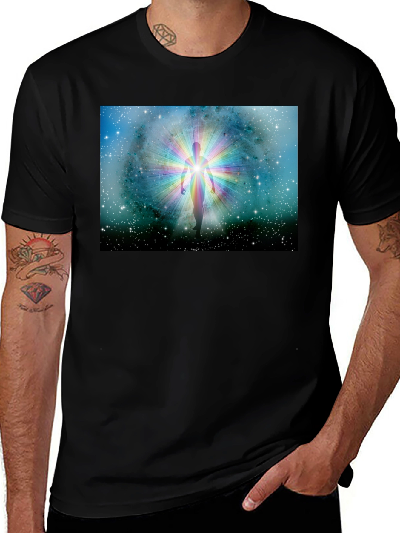 Variant 12 of Cosmic Being Graphic T-Shirt - Black Cotton Tee