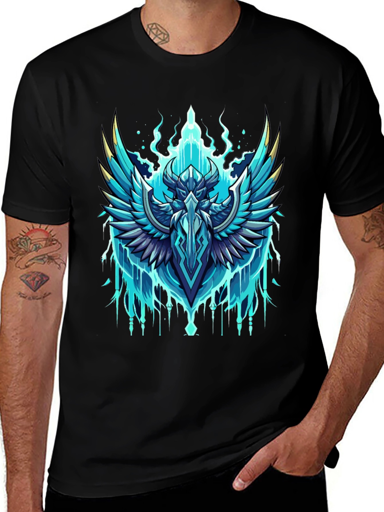 Variant 29 of Epic Winged Crest Graphic Tee - Black Cotton