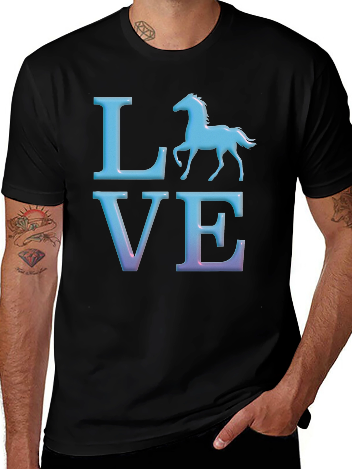 Variant 21 of Love Horse T-Shirt - Black, Casual Graphic Tee