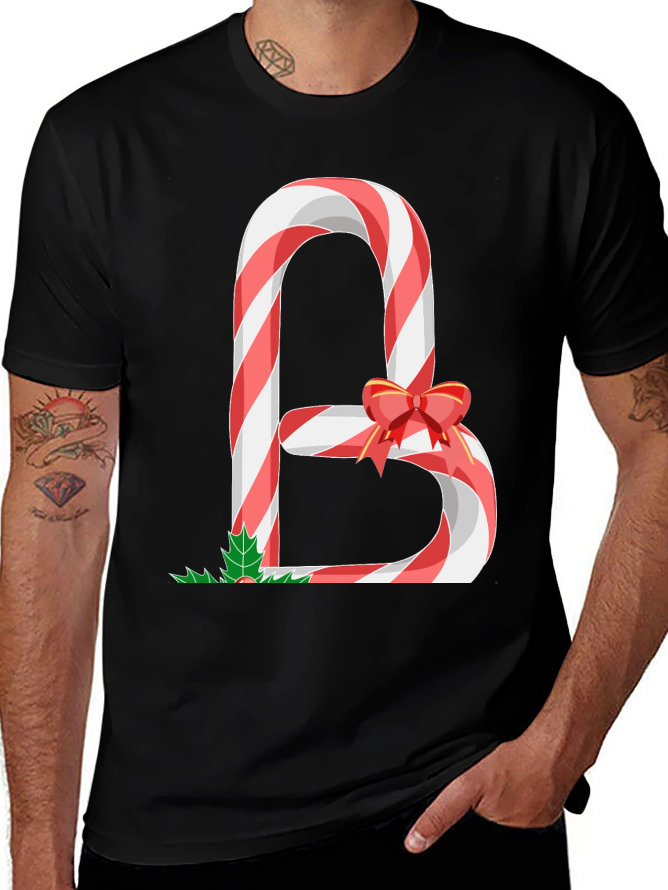 Candy Cane Letter B Christmas T-Shirt