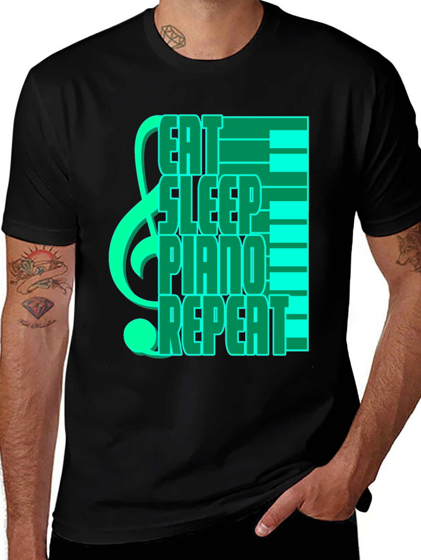 Variant 7 of Eat Sleep Piano Repeat Black Graphic Tee