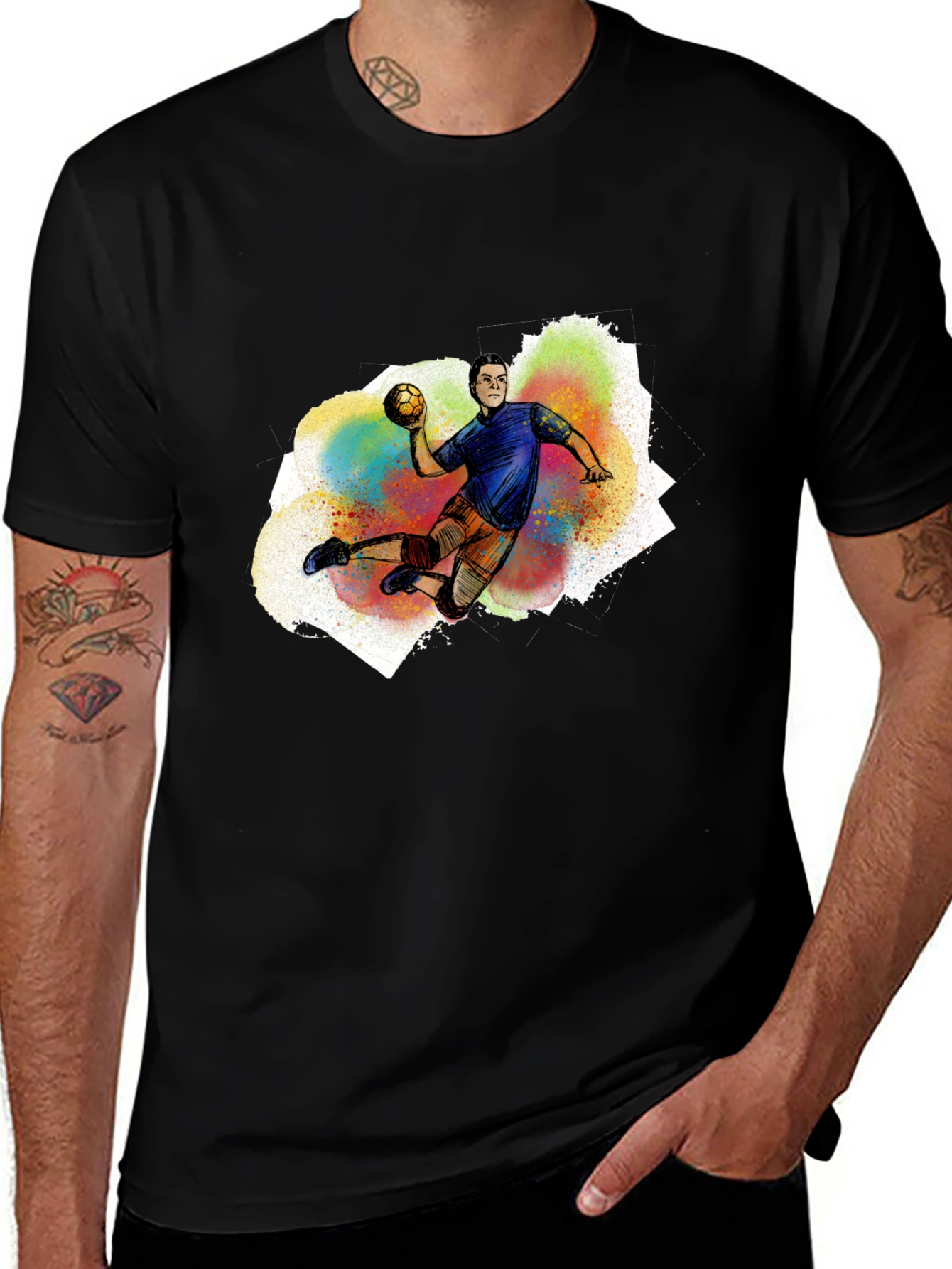 Variant 24 of Handball Player Graphic T-Shirt - Black Cotton Tee