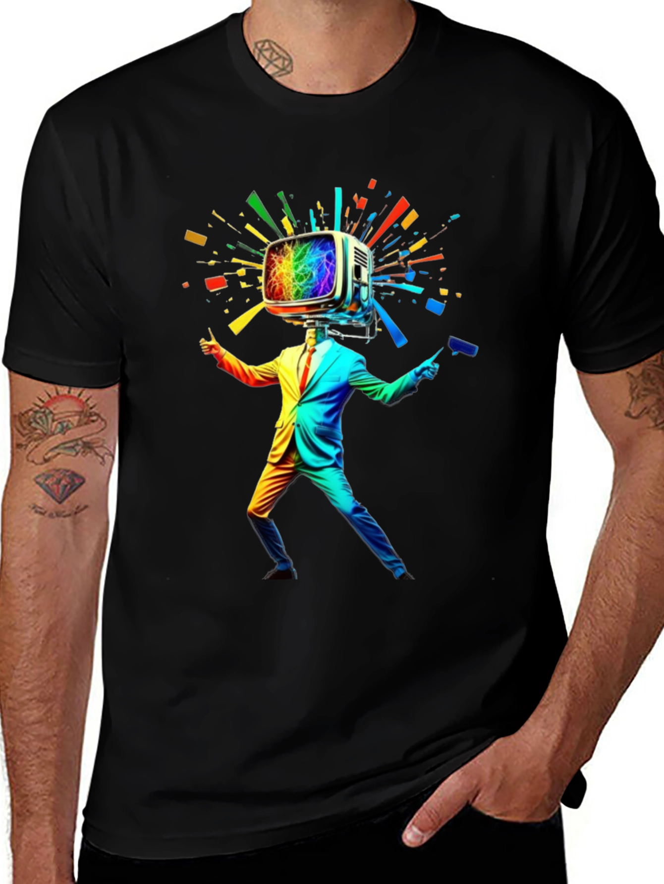 Variant 11 of Rainbow TV Head Man Black T-Shirt