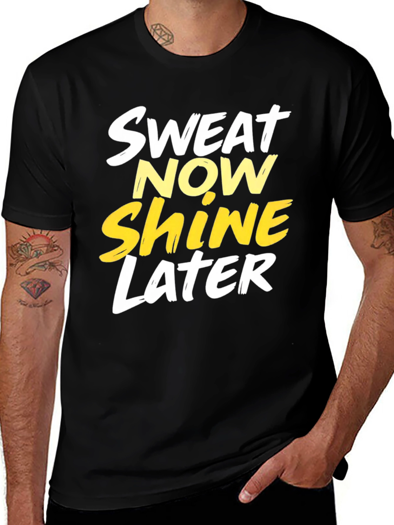 Variant 30 of Sweat Now Shine Later Graphic Tee - Black Cotton T-Shirt
