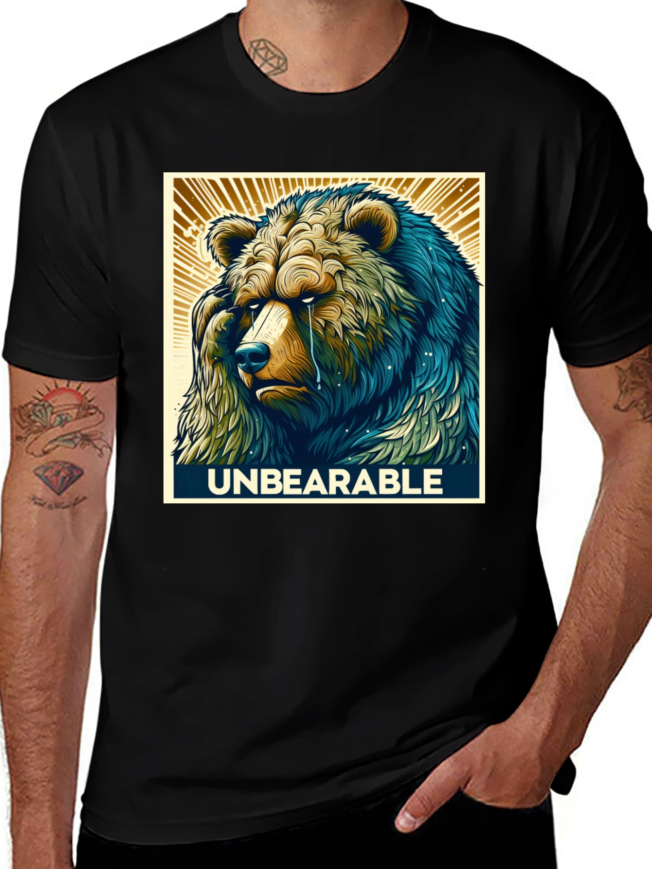 Unbearable Sad Bear Graphic T-Shirt - Black