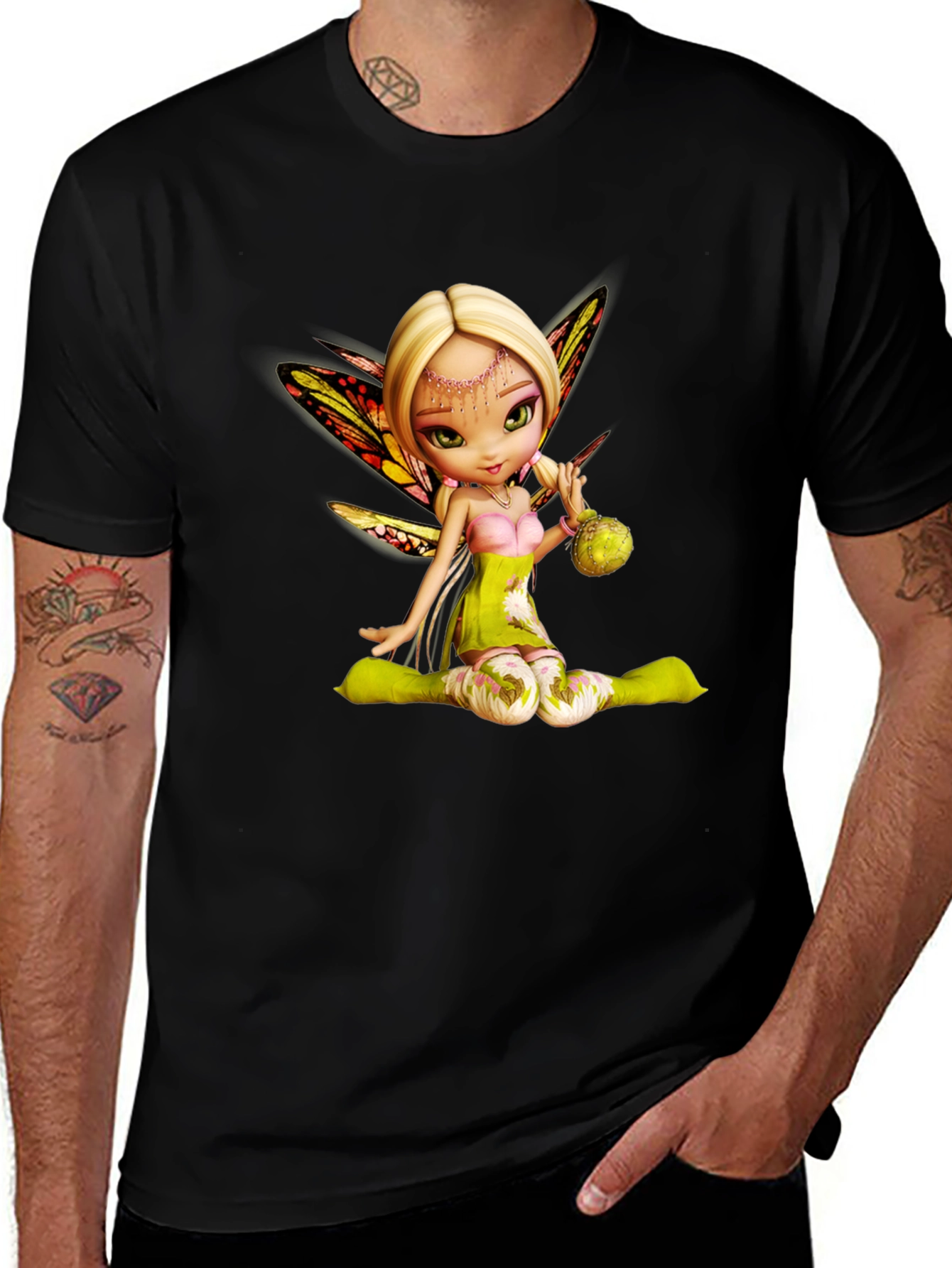 Variant 16 of Fairy Graphic Tee - Whimsical Black T-Shirt