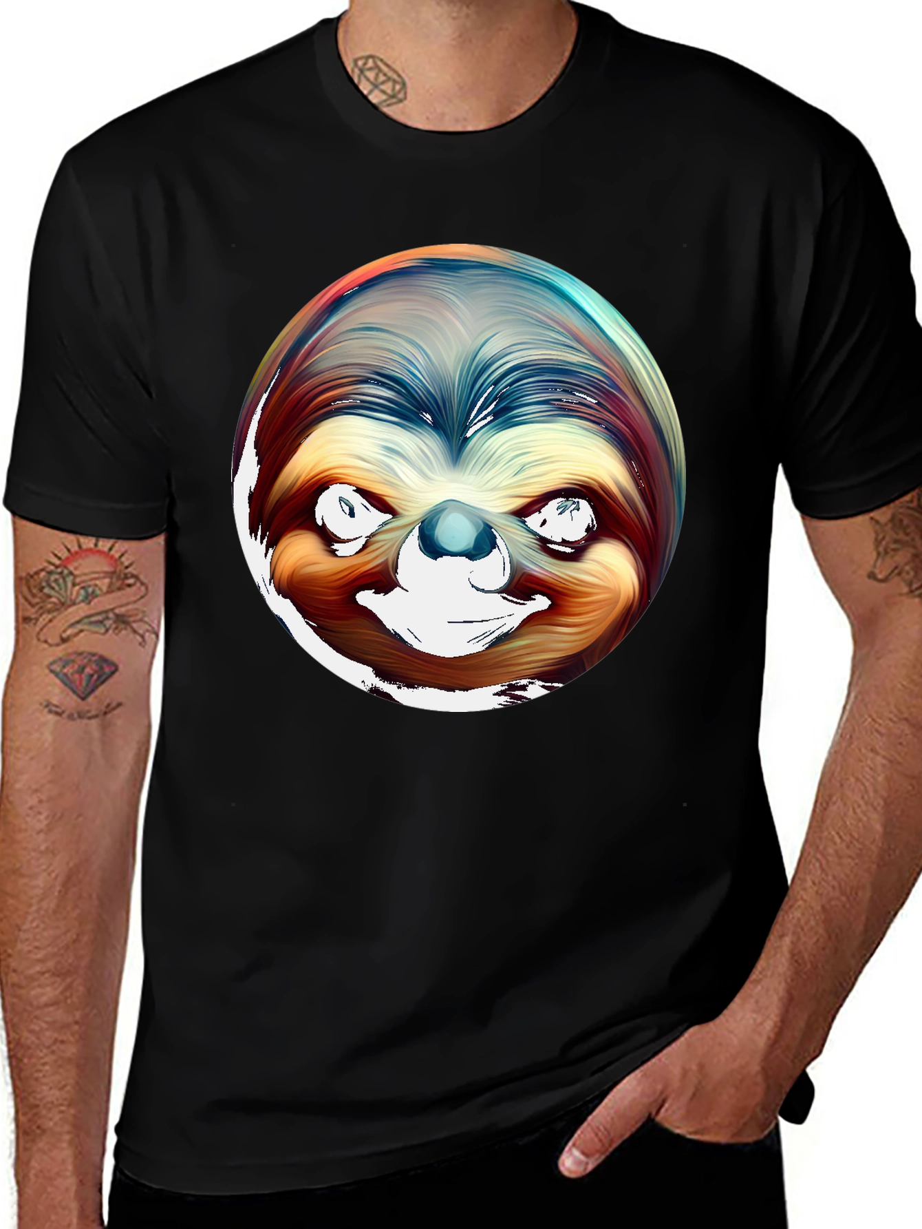 Variant 23 of Sloth Graphic Tee - Men's Black Cotton T-Shirt