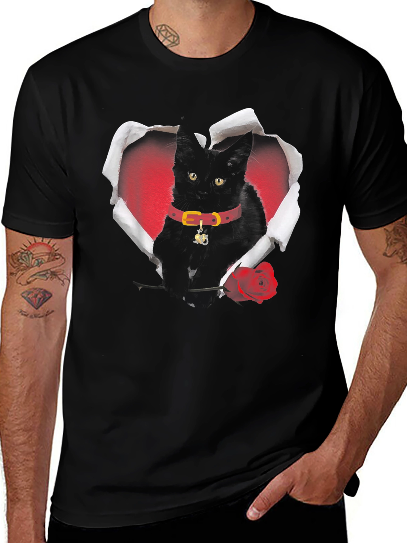 Variant 6 of Black Cat Heart & Rose Graphic Tee
