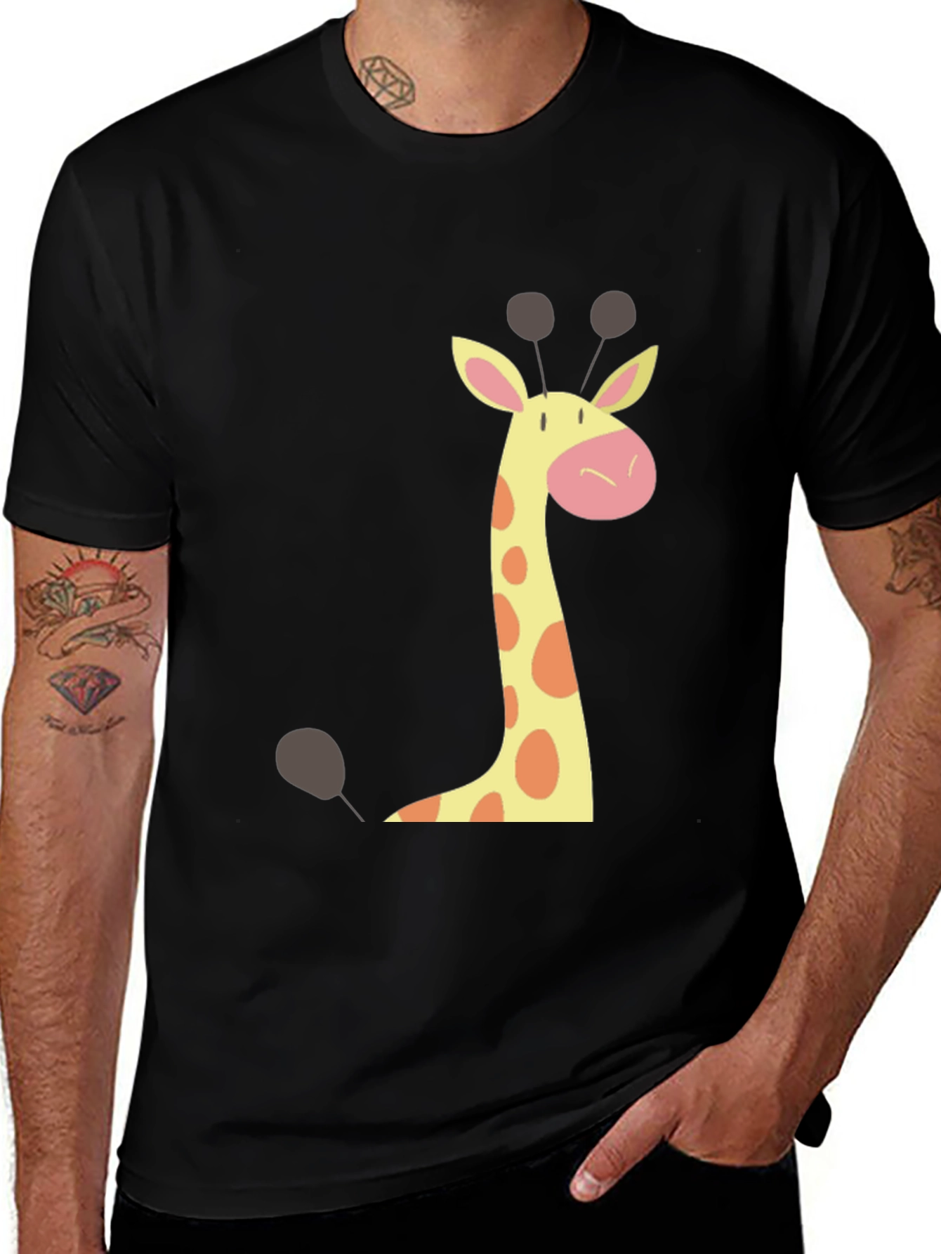 Variant 2 of Giraffe Graphic Tee - Black Crew Neck T-Shirt