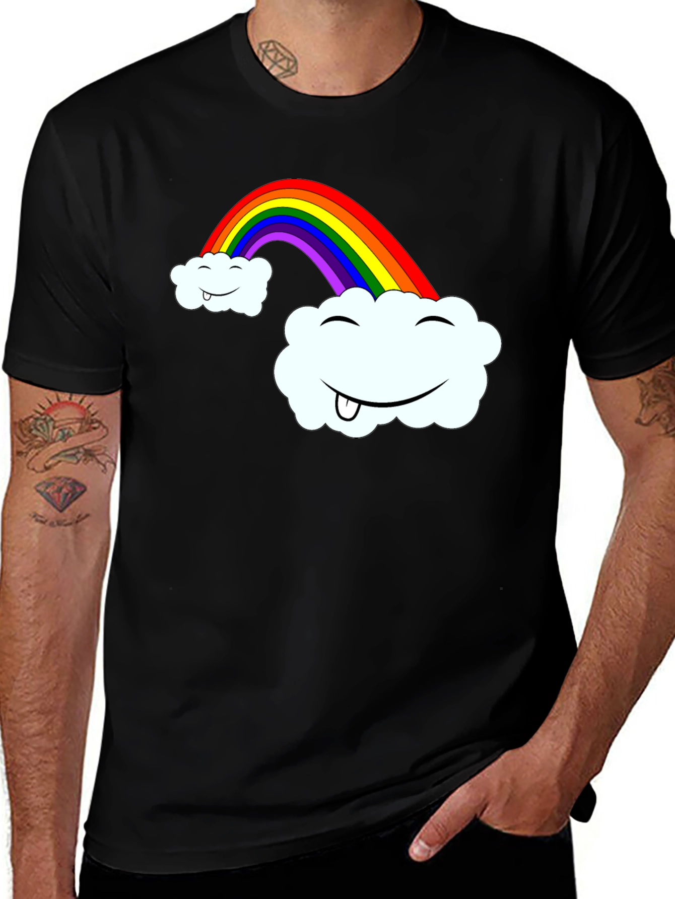 Variant 4 of Rainbow Cloud Graphic Tee - Whimsical Black T-Shirt