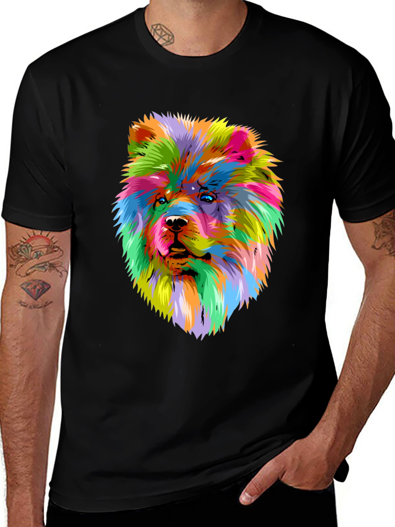 Colorful Chow Chow Graphic Black T-Shirt