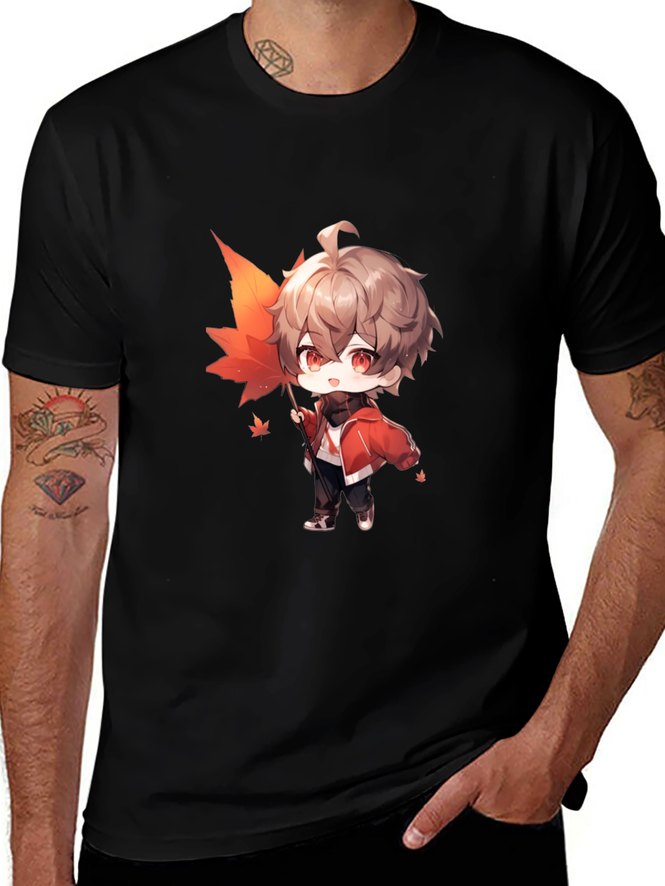 Variant 10 of Anime Boy with Maple Leaf Graphic Tee