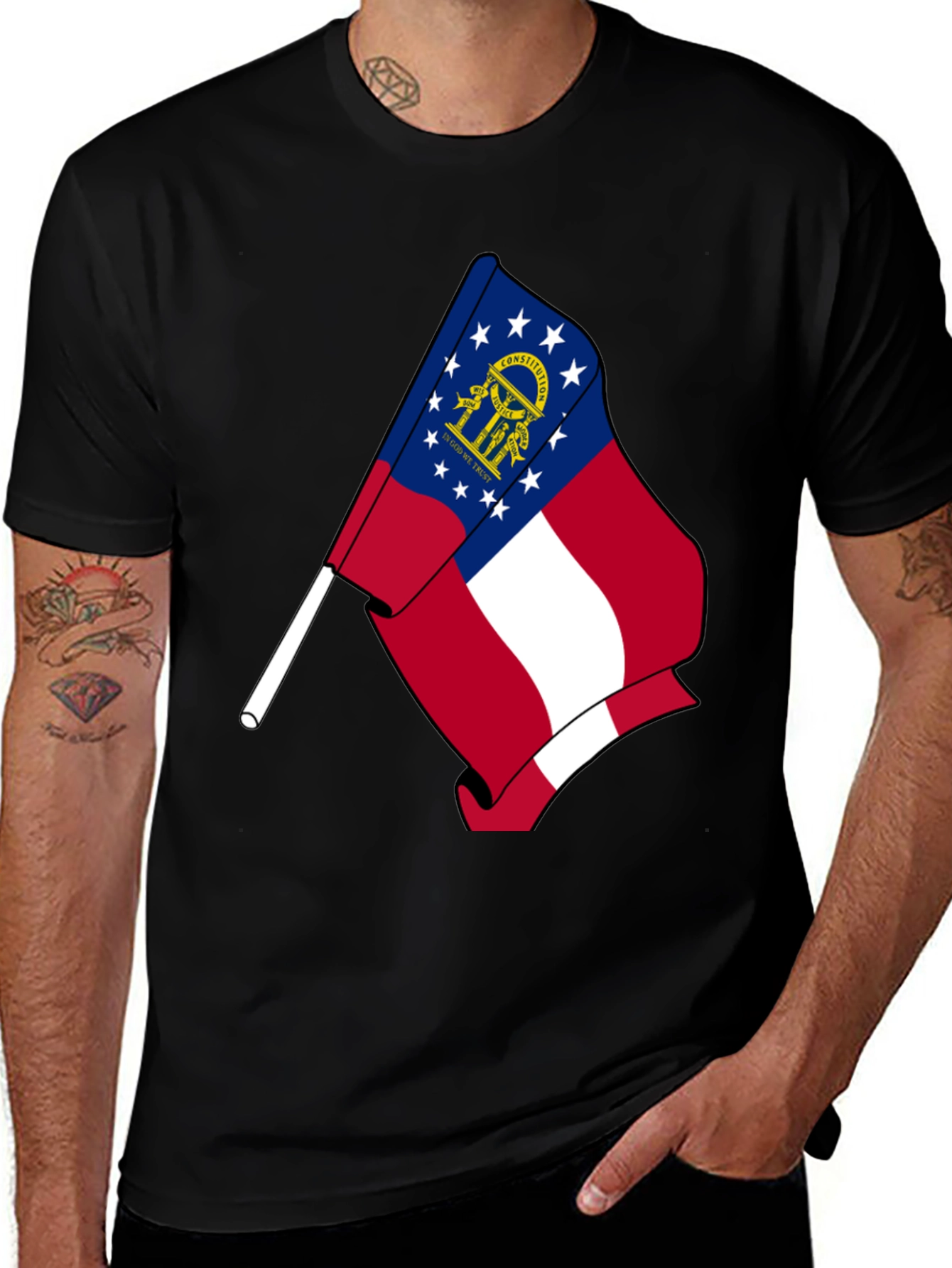 Georgia State Flag Black T-Shirt