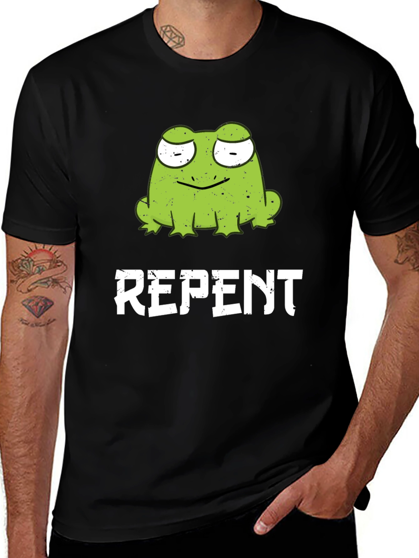 Variant 20 of Frog Repent Graphic T-Shirt - Black Cotton Tee