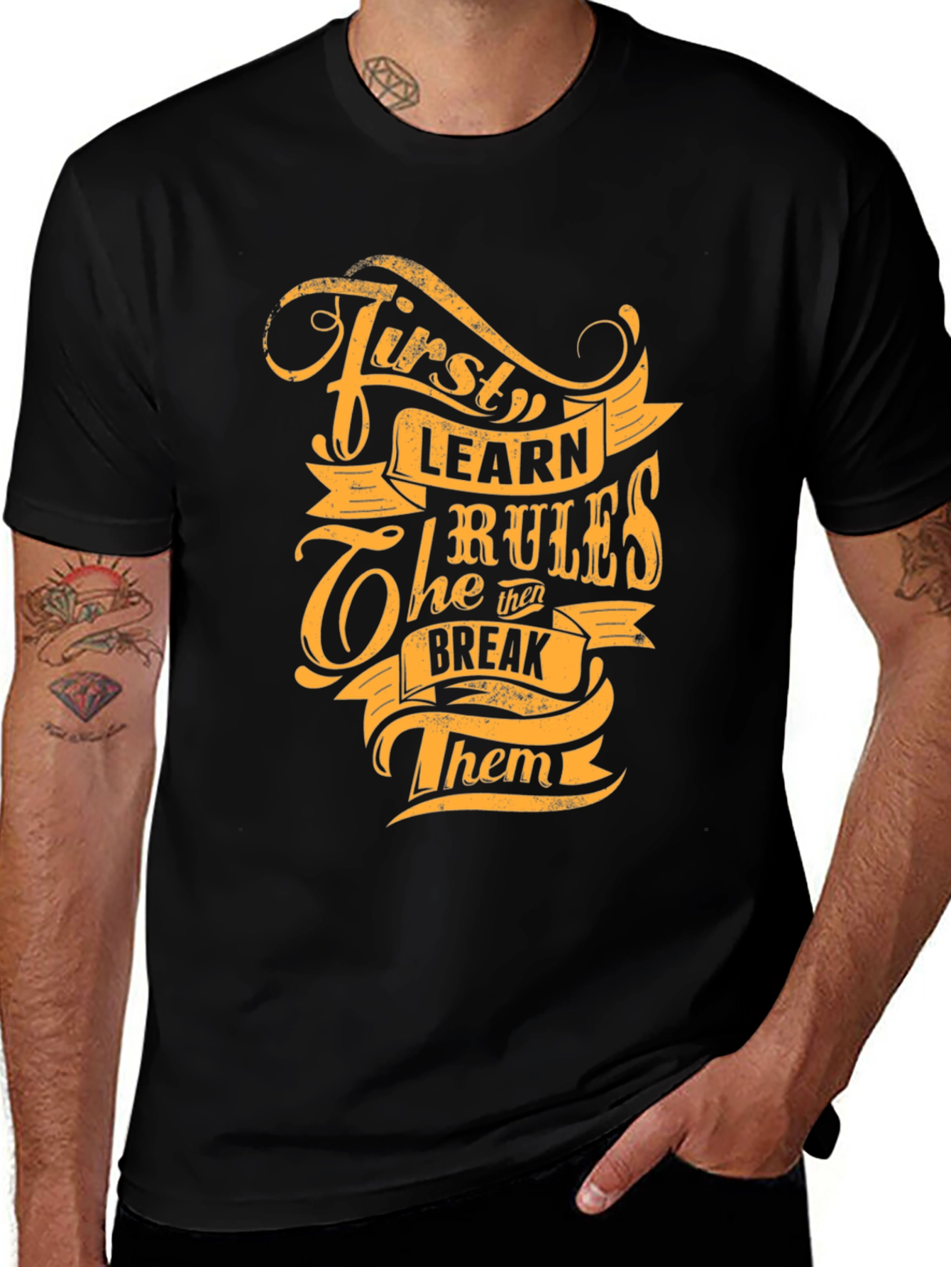 Variant 24 of First Learn the Rules T-Shirt - Black Graphic Tee