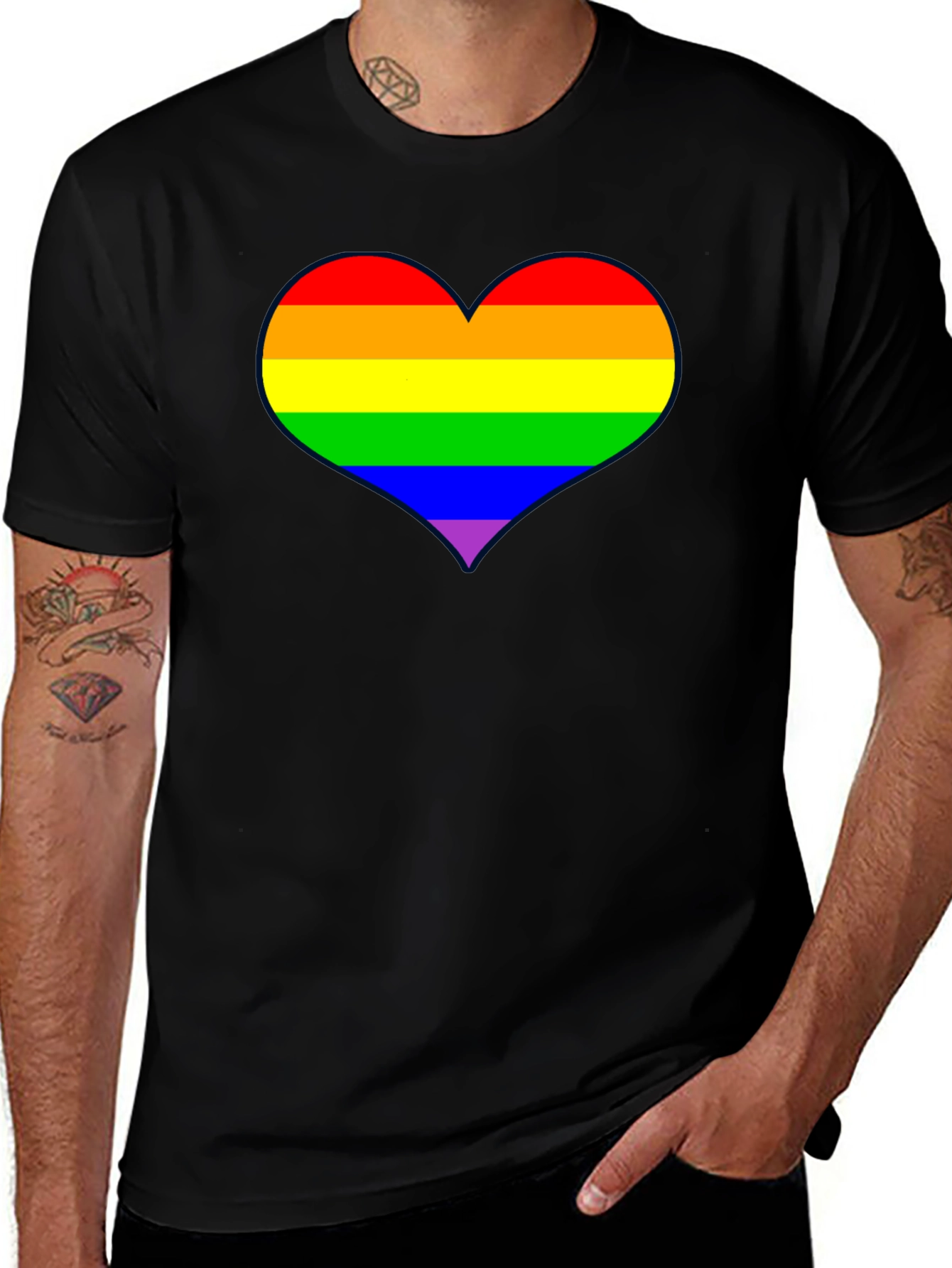 Variant 24 of Rainbow Heart Pride T-Shirt - Black