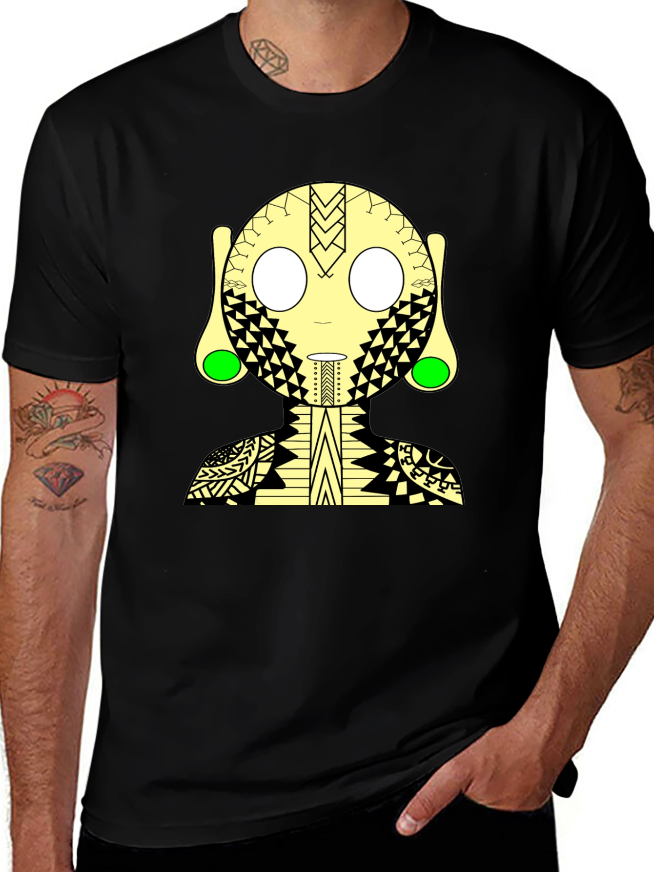 Tribal Art Graphic Print Black T-Shirt