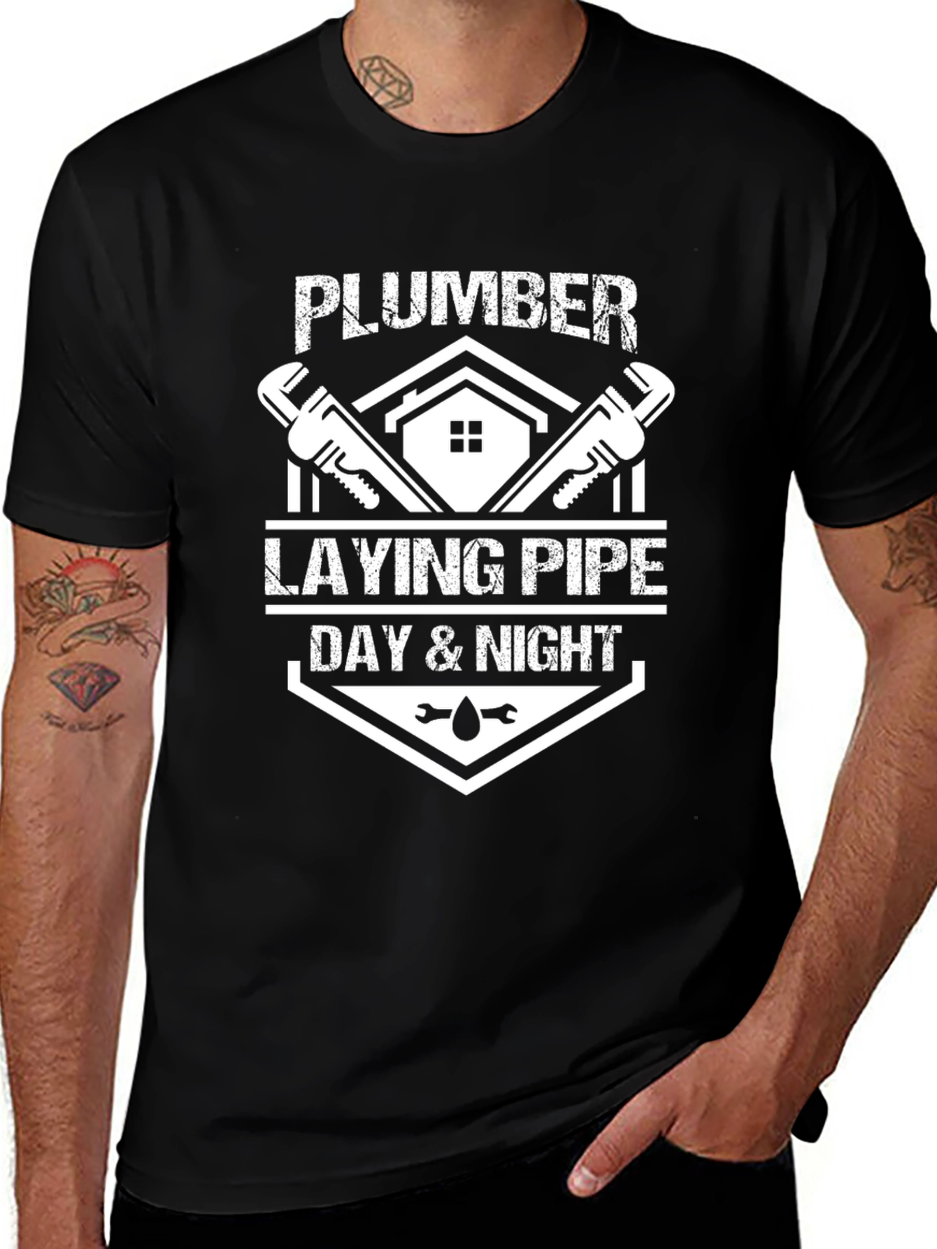 Plumber Laying Pipe T-Shirt - Day & Night