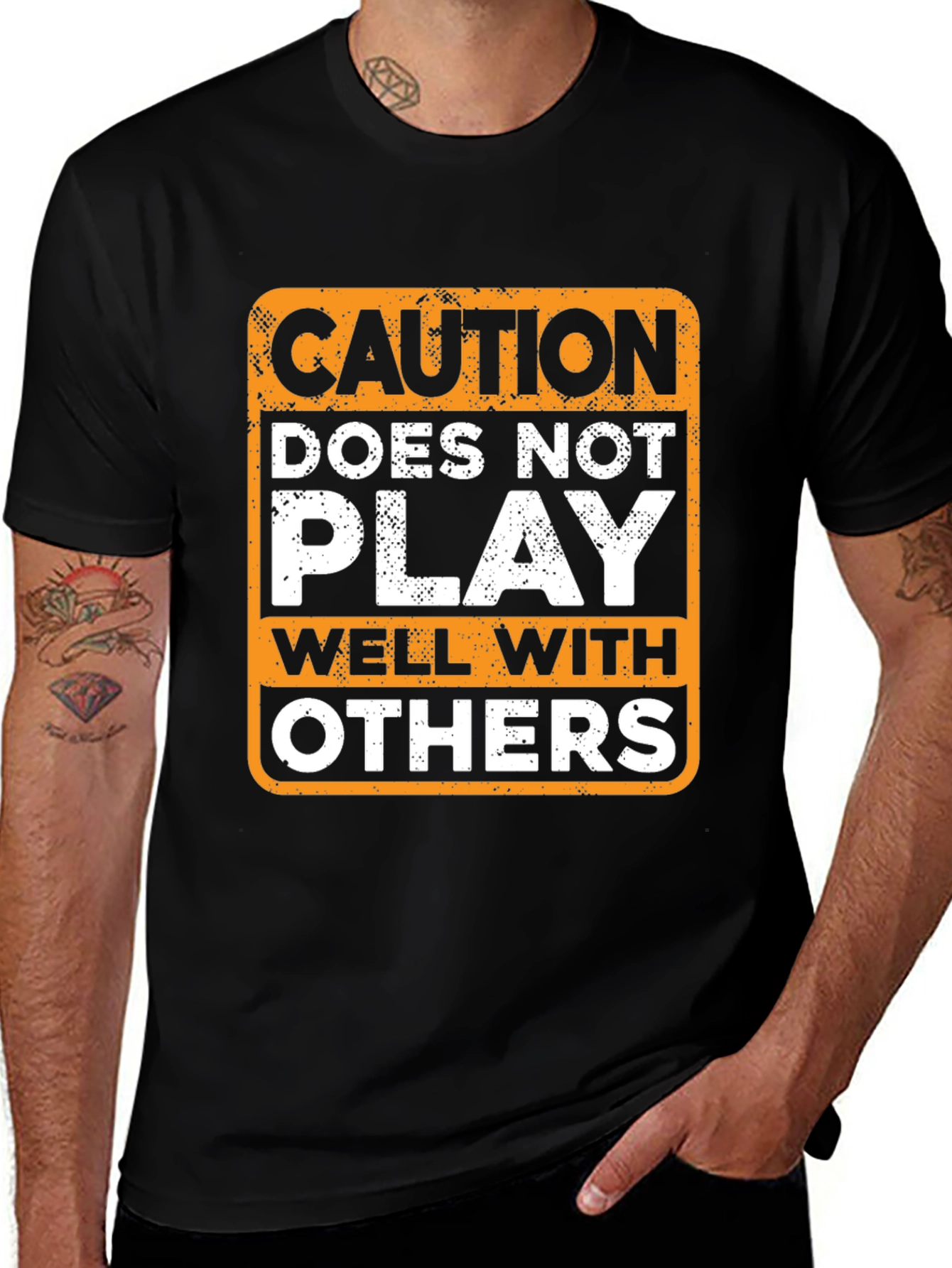 Variant 17 of Caution Doesn't Play Well With Others Black T-Shirt