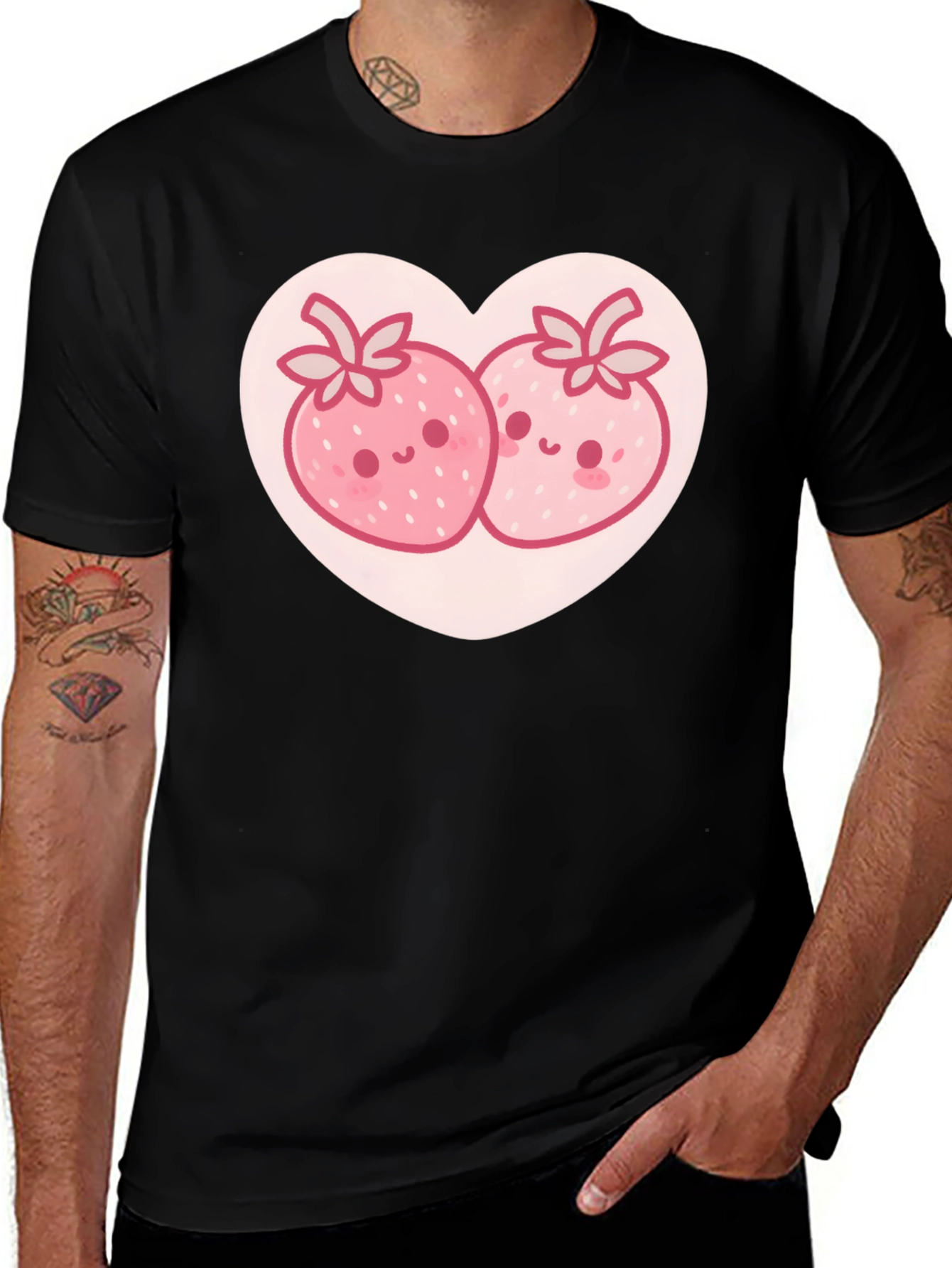 Variant 4 of Cute Strawberry Heart Graphic Tee - Black