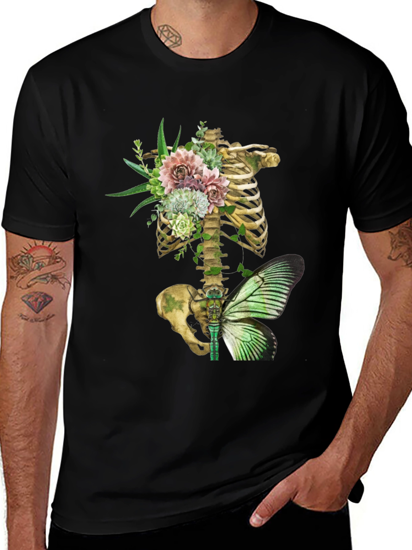 Variant 11 of Floral Skeleton Ribcage Butterfly Graphic Tee