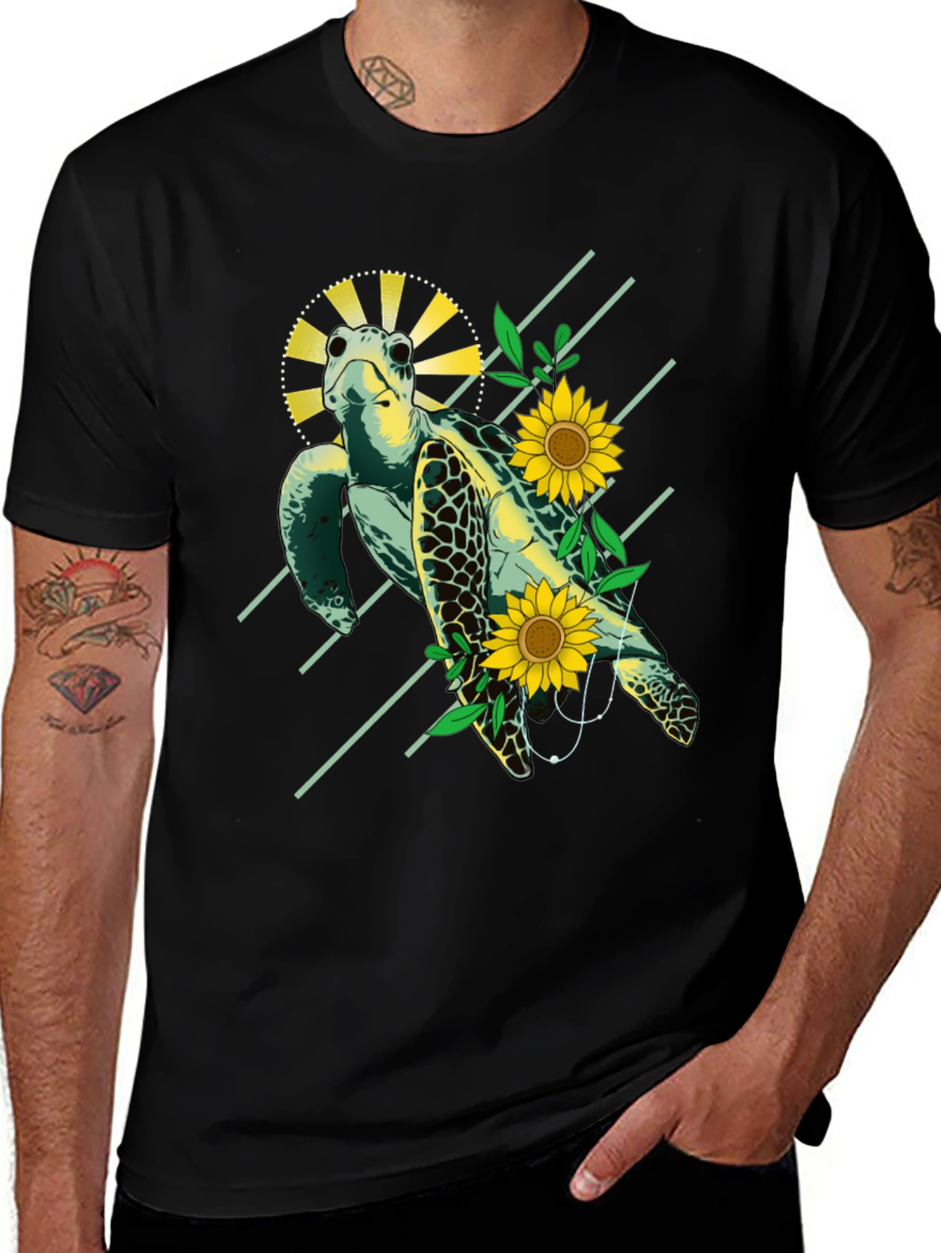 Variant 16 of Turtle & Sunflower Graphic Tee - Stylish Unisex Shirt