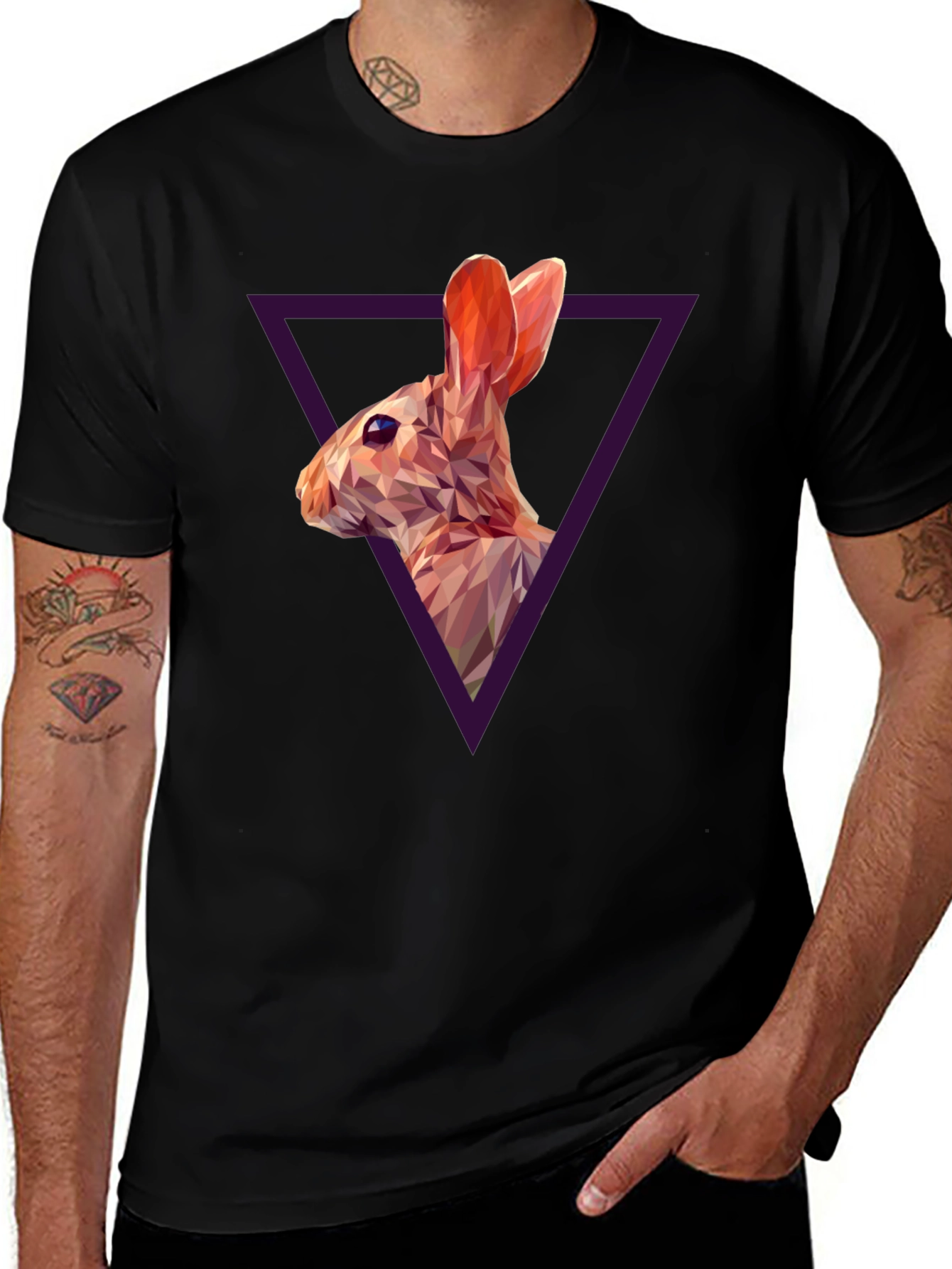 Variant 2 of Geometric Rabbit Graphic Black T-Shirt