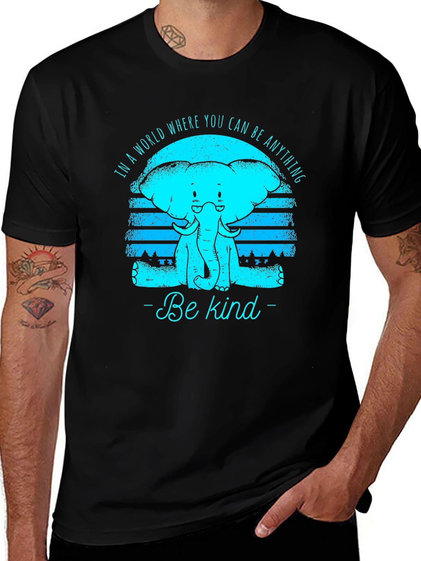 Variant 21 of Be Kind Elephant Graphic Tee - Black Cotton T-Shirt