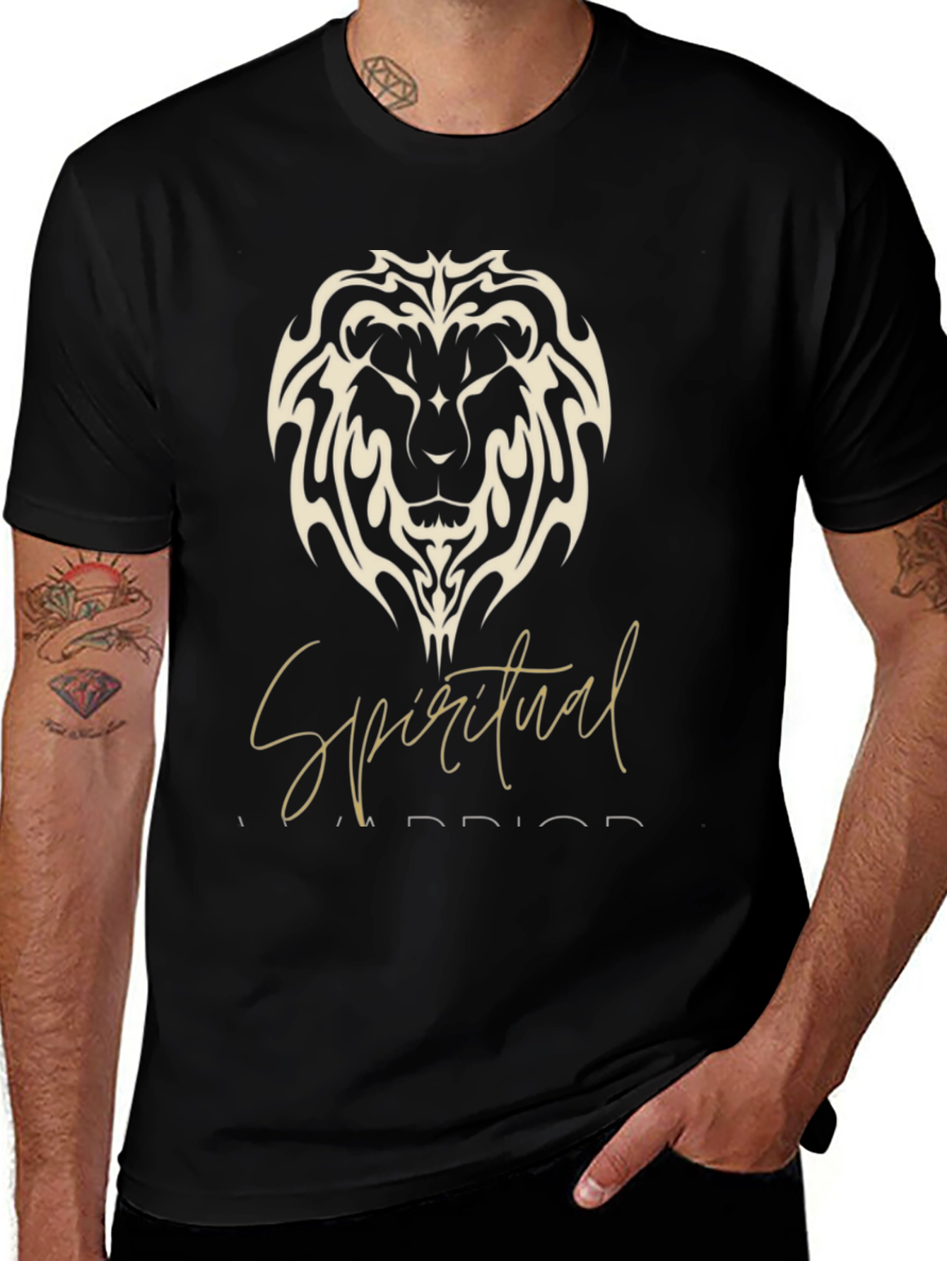 Variant 17 of Spiritual Warrior Lion Graphic Black T-Shirt