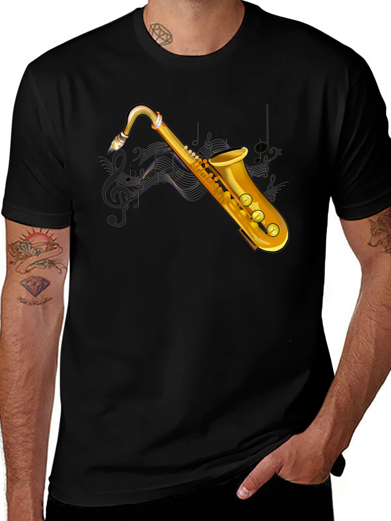 Variant 23 of Saxophone Graphic Tee - Black Cotton T-Shirt
