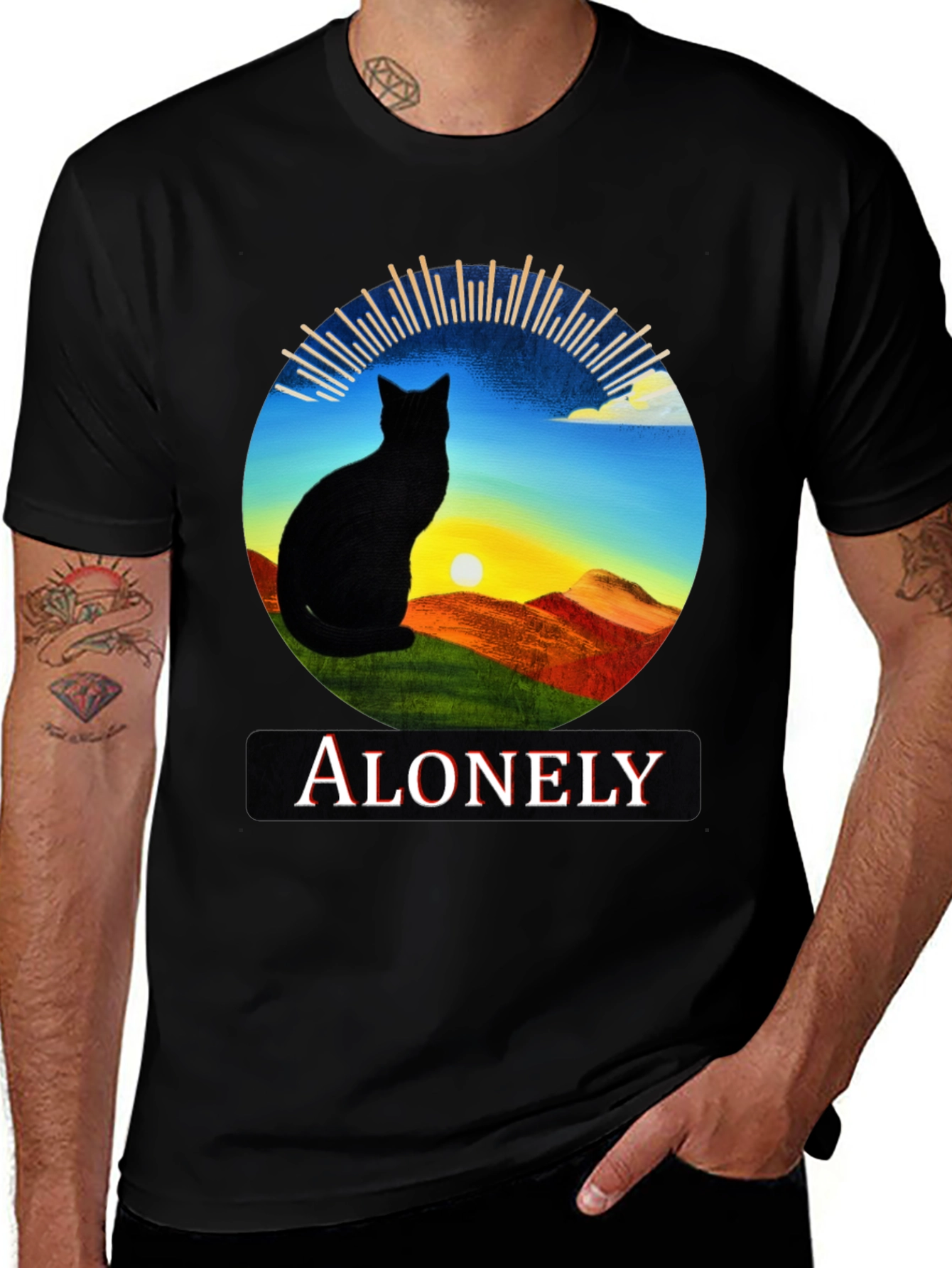 Variant 15 of Alonely Cat Graphic Tee - Artistic Comfort